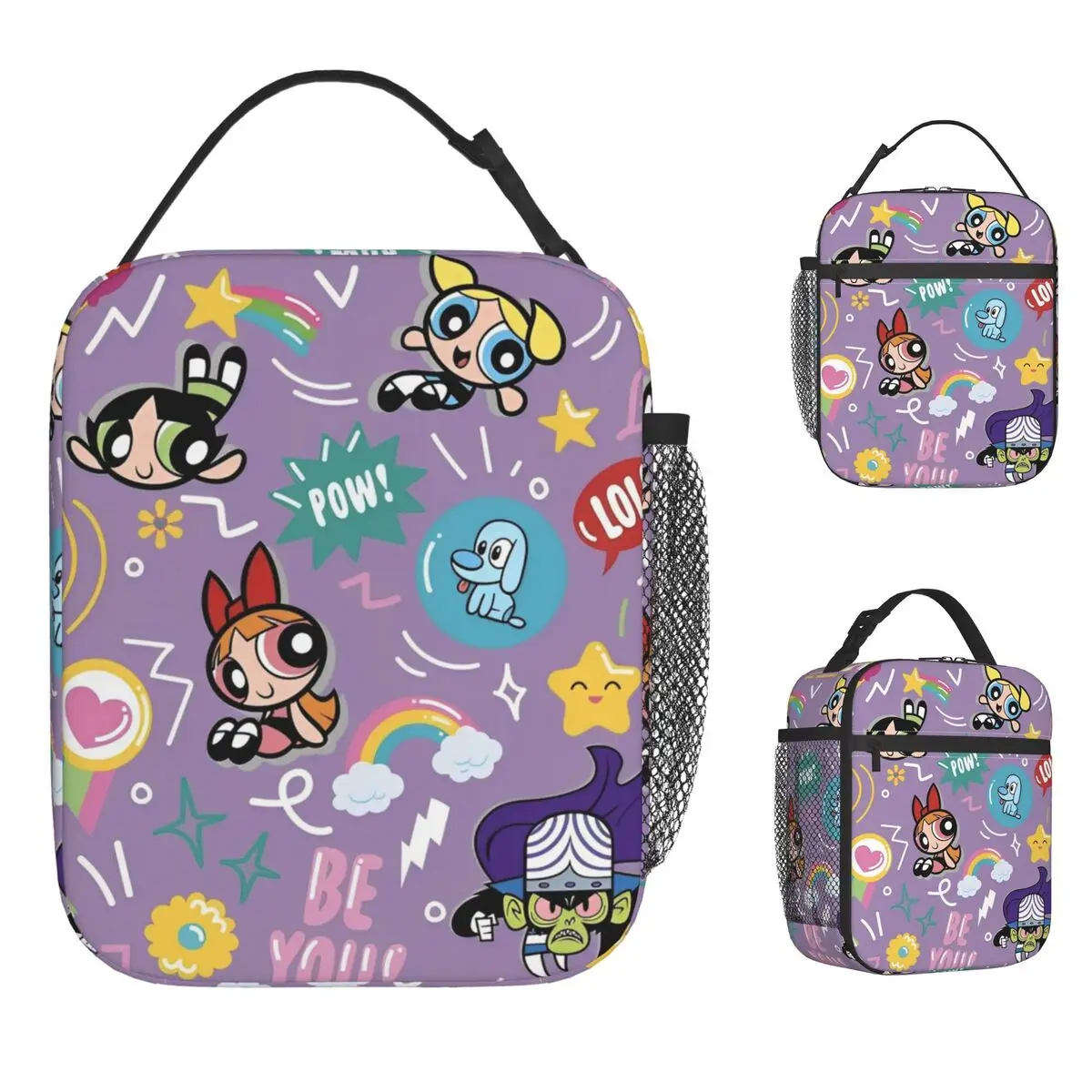 P-PowerPuffs Lunch Bag Cute Vintage Lunch Box For Adult Travel Portable Cooler Bag Waterproof Print Tote Food Bags