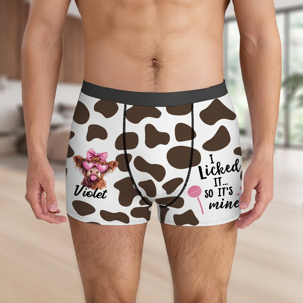 Personalised Highland Cow Funny Men's Boxer Brief with Name Valentine's Day Anniversary Gift for Husband Boyfriend