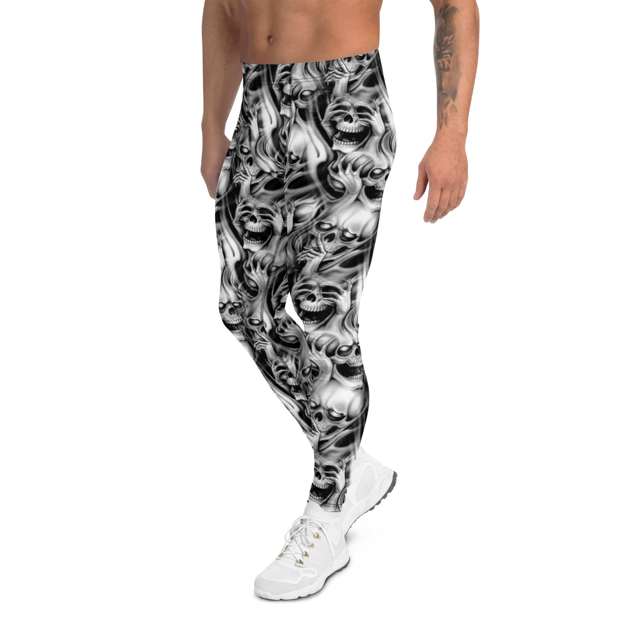 Gothic Hear no Evil See no Evil Speak no Evil Skull Print Men's Leggings