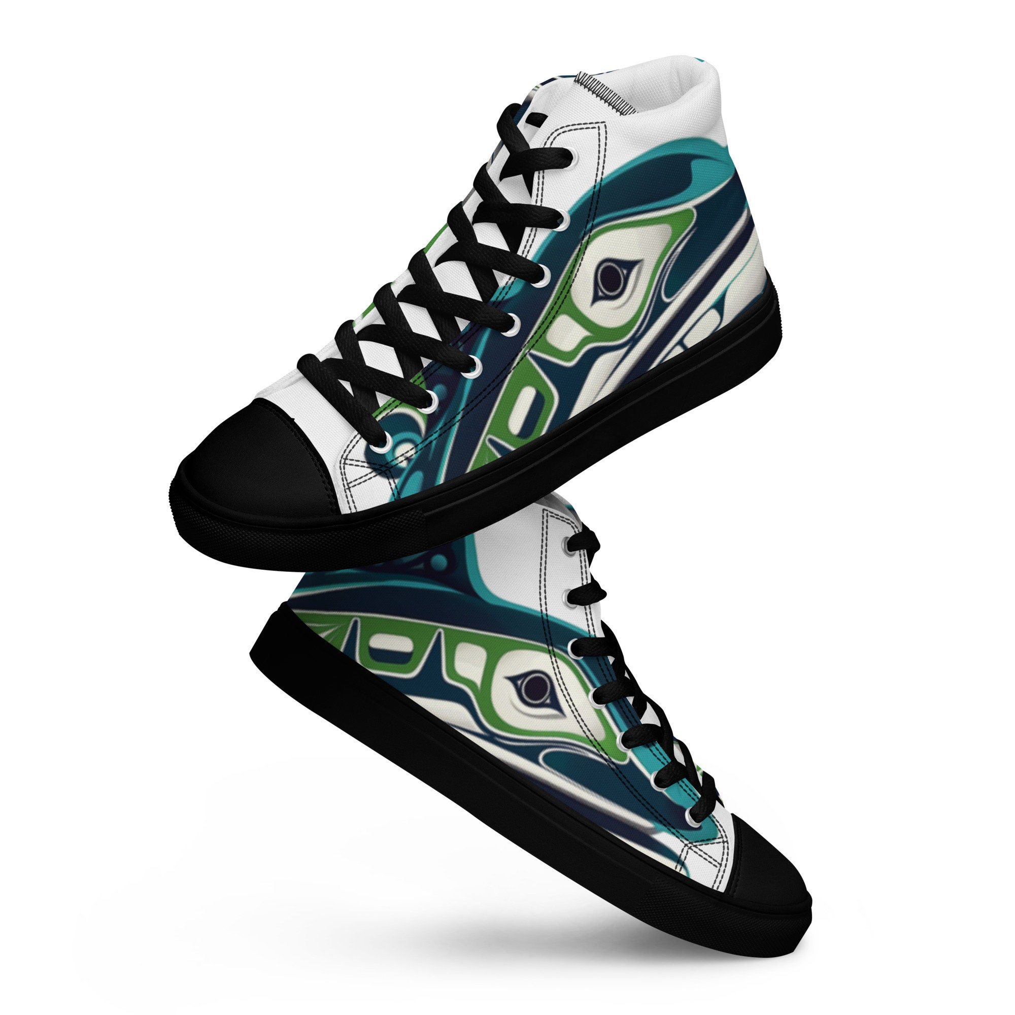 Men's High Top Canvas Sneakers with Canuck Colors and Native Art