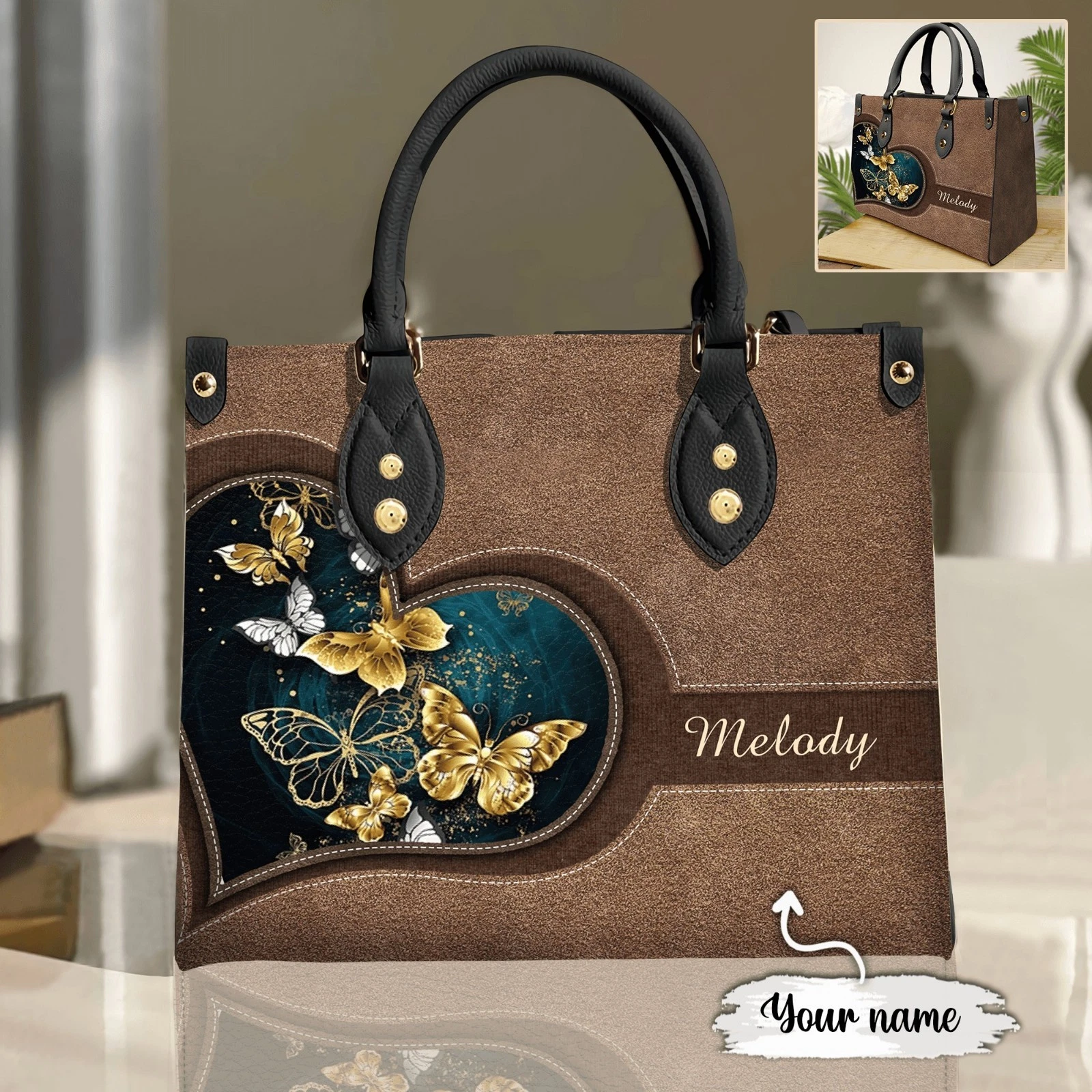 Personalized Butterfly Leather Handbag, Butterfly Lovers Gift, Animal Handbag
