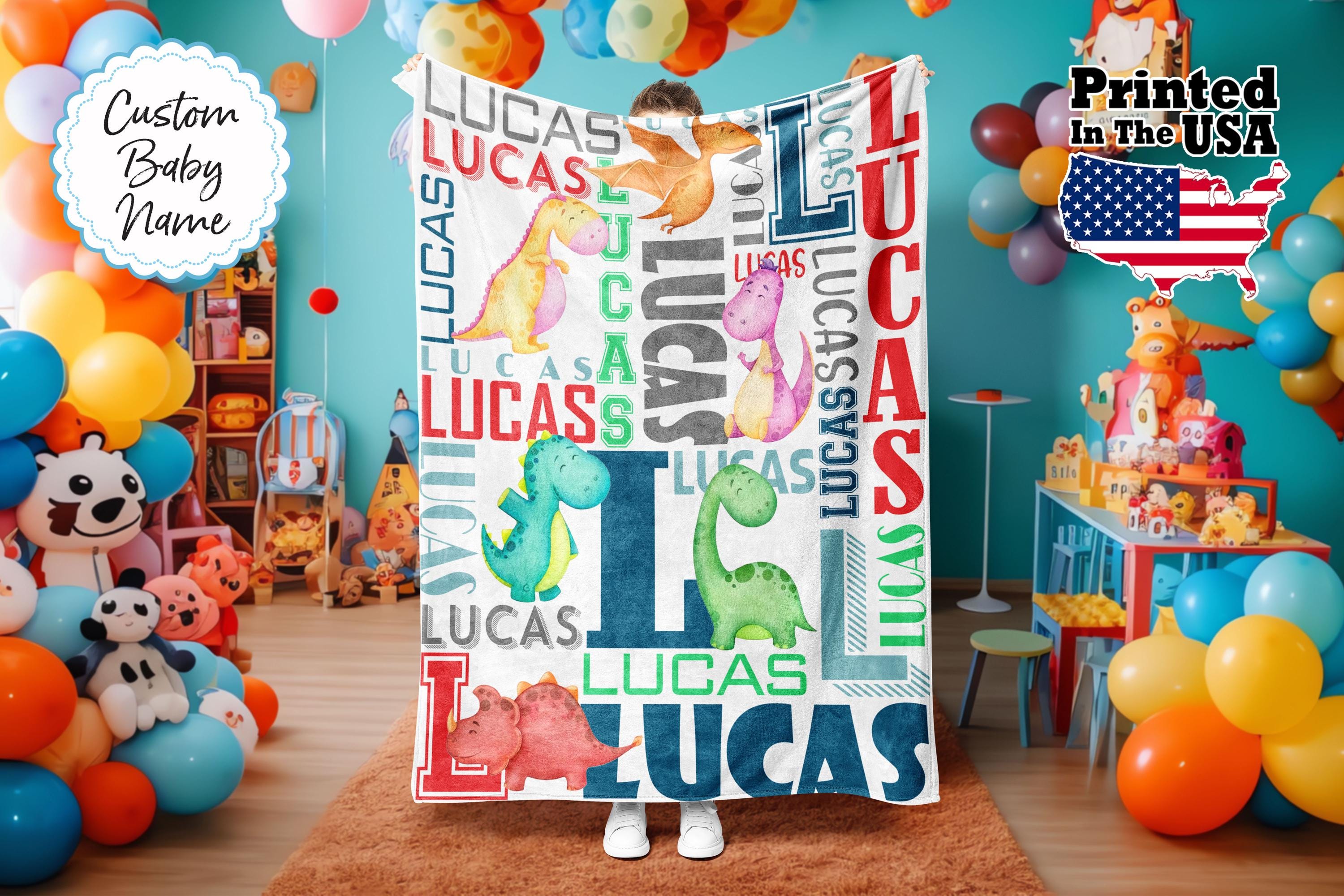 Personalized Baby Dinosaur Blanket, Fleece Blanket, Monogram & Name Custom Gift