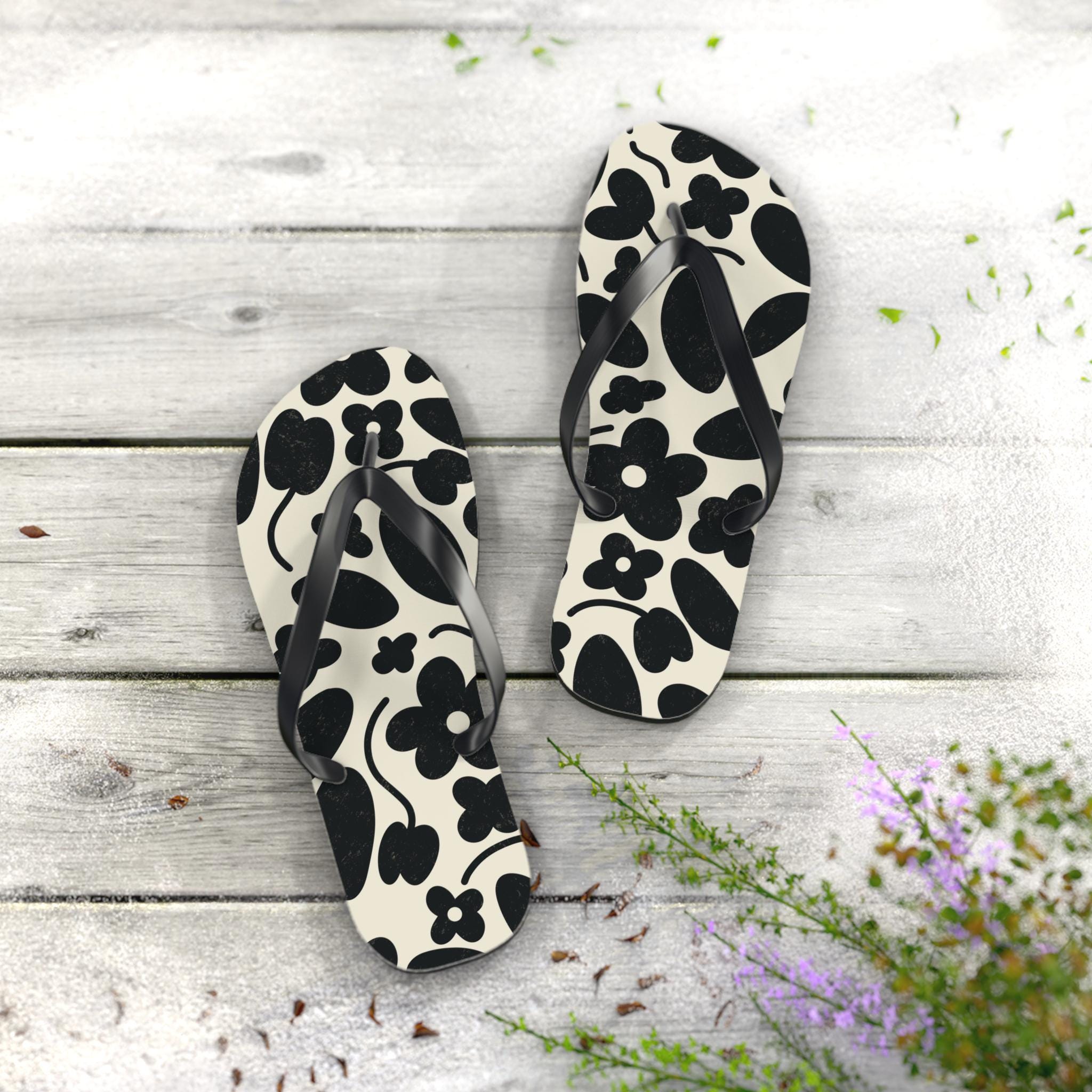 Floral Flip Flops, Summer Beach Sandals, Poolside Footwear, Vacation Shoes, Travel Flip Flops, Casual Summer Style