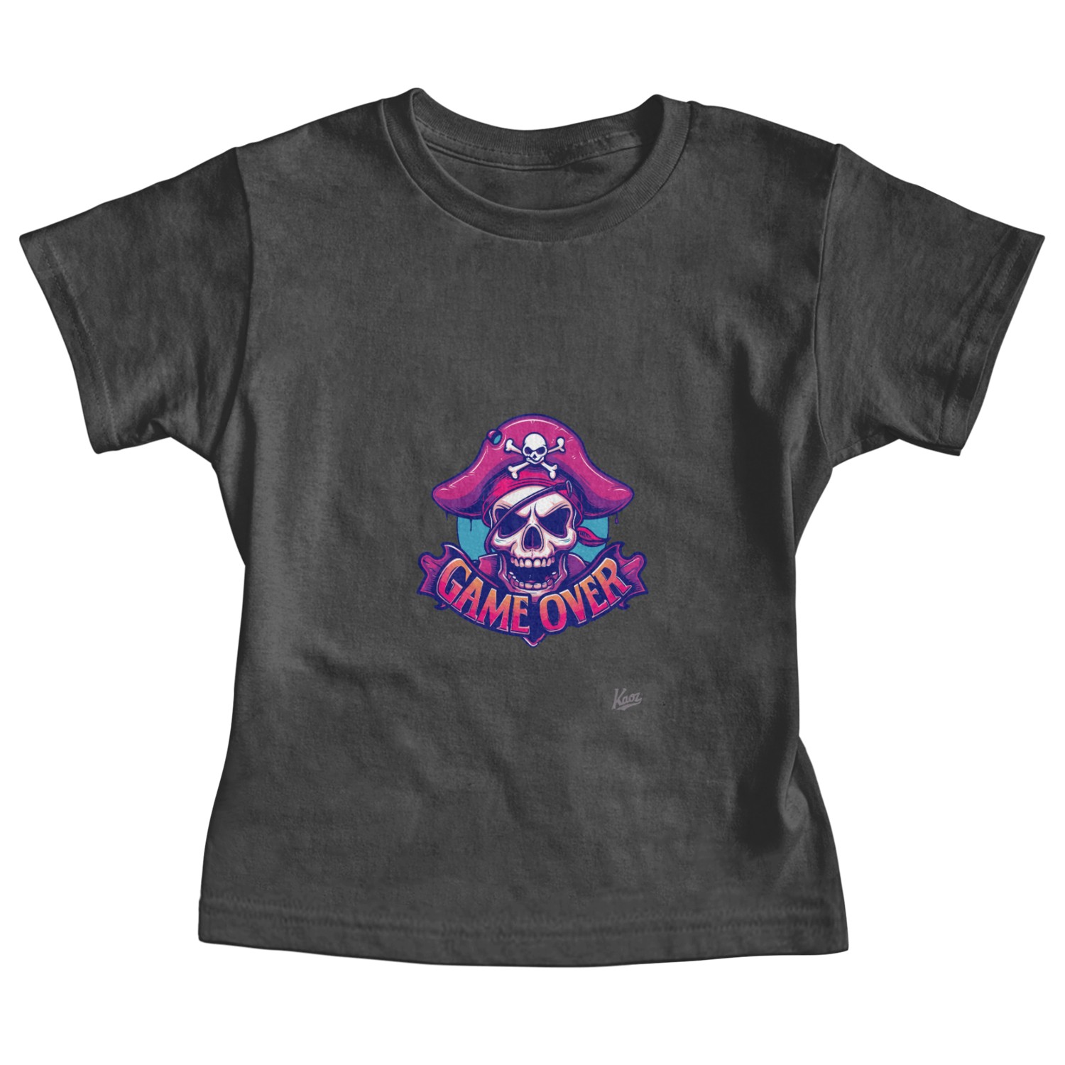 Pirate Skull with Eye Patch and Game Over Banner Baby Tees