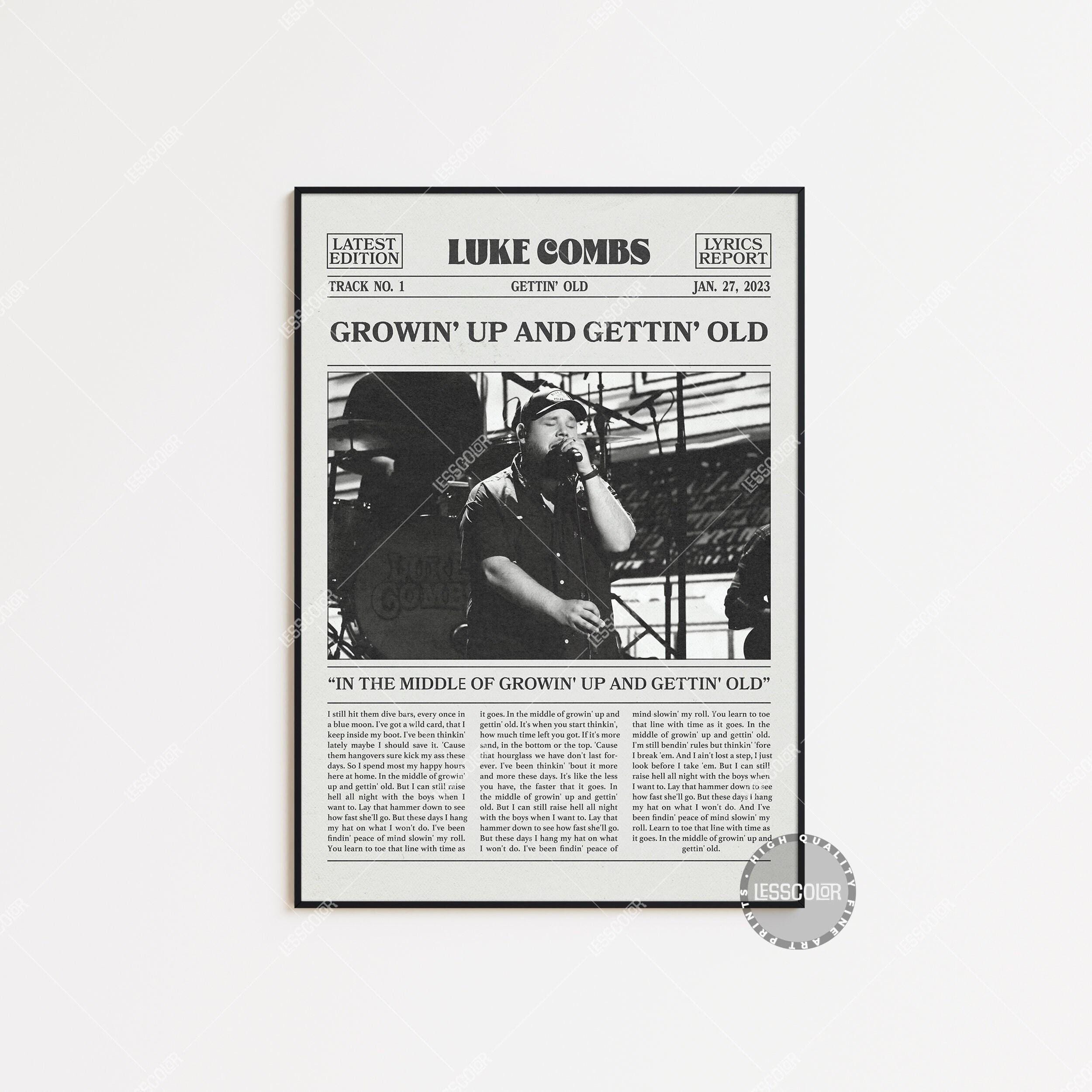 Lukee Comb Retro Newspaper Print, Growin' Up and Gettin' Old Poster | Music Poster | Album Cover Poster | Wall Decor | Music Gift | Room Decor