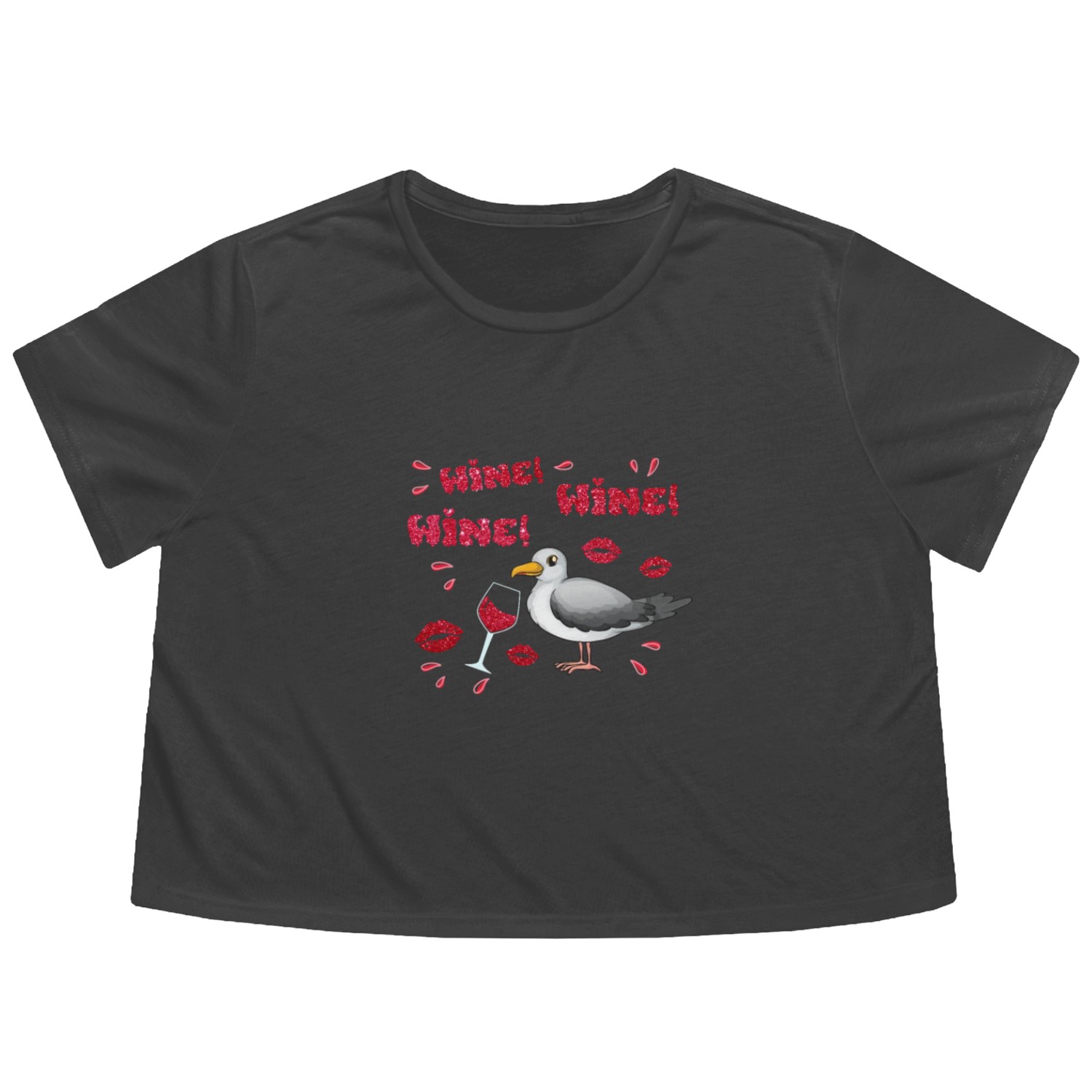 Wine Seagull Bird Lover Shorebird Seagulls Flowy Cropped Tees