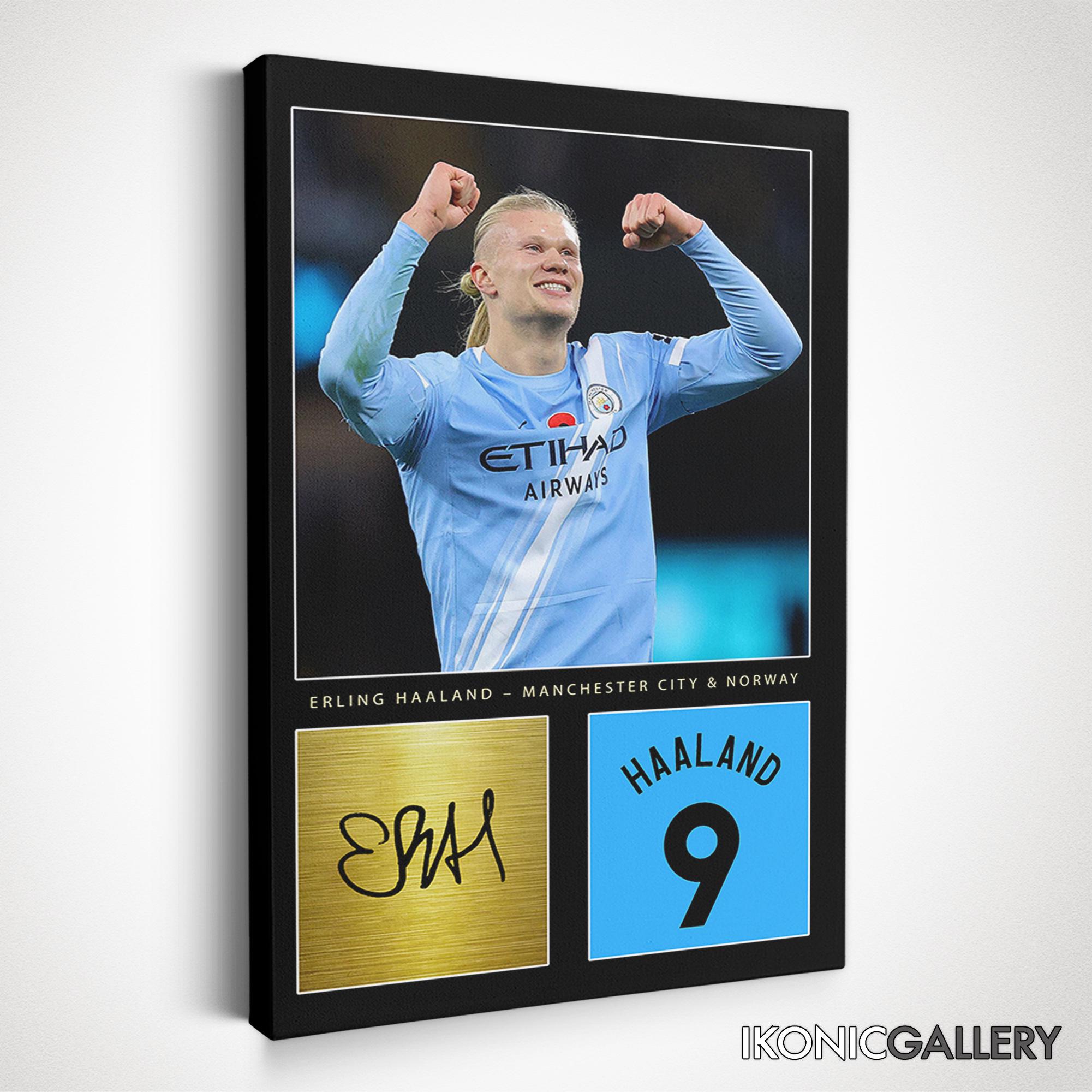Erling Haaland Manchester City Canvas Art, Signed Football Poster, Soccer Wall Decor