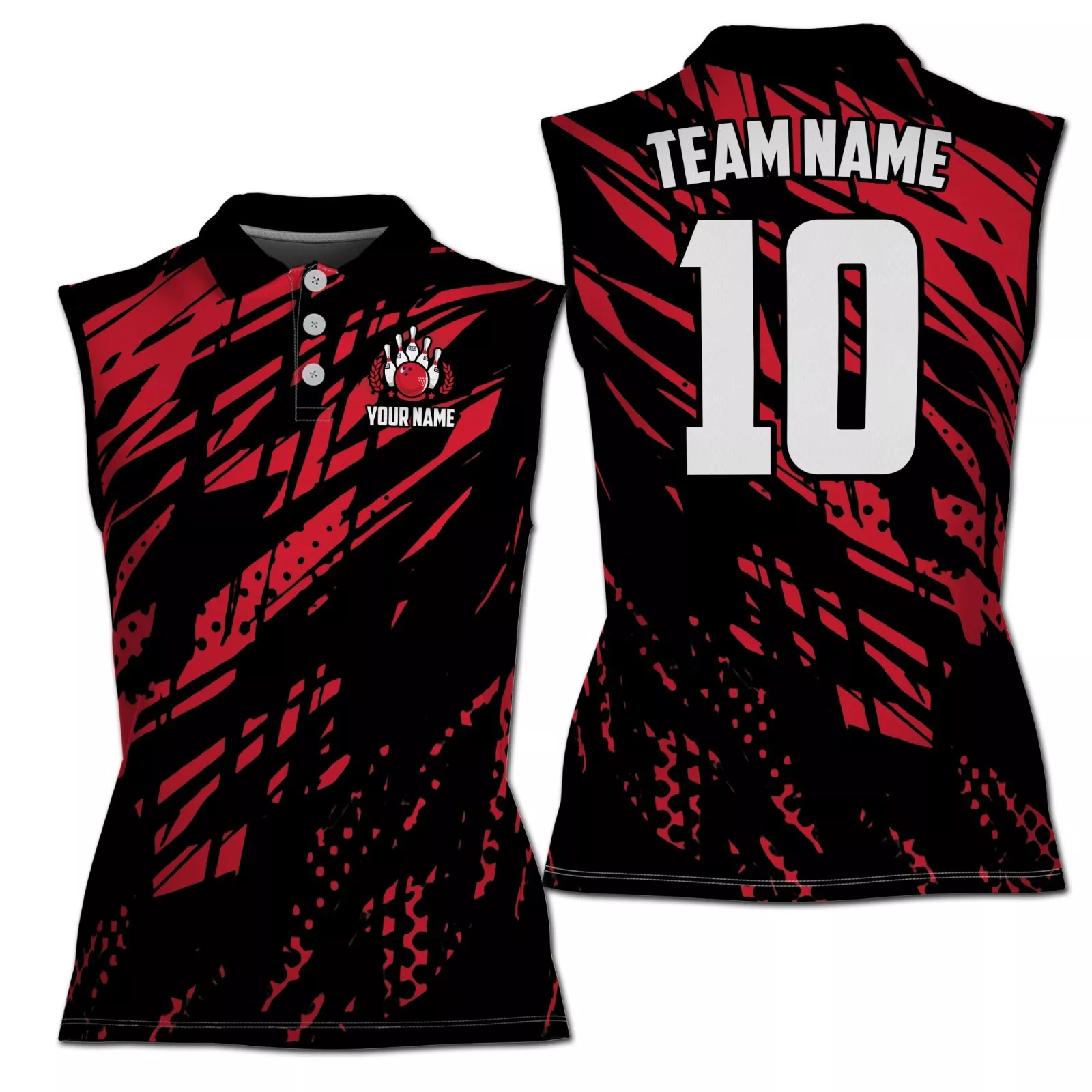 Customized Bowling Team Uniform Grunge Women Sleeveless Polo