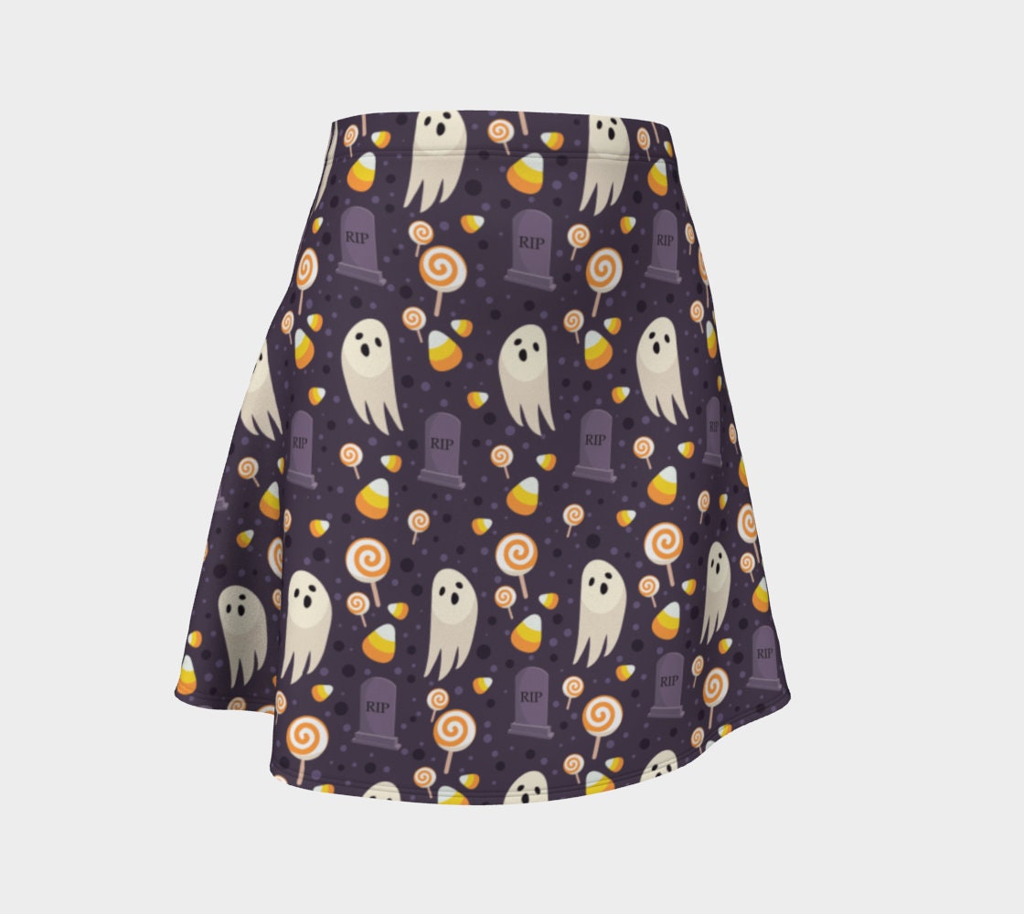 Vintage Ghosts & Candy Stretchy Flare Skirt | Halloween Apparel Skirt