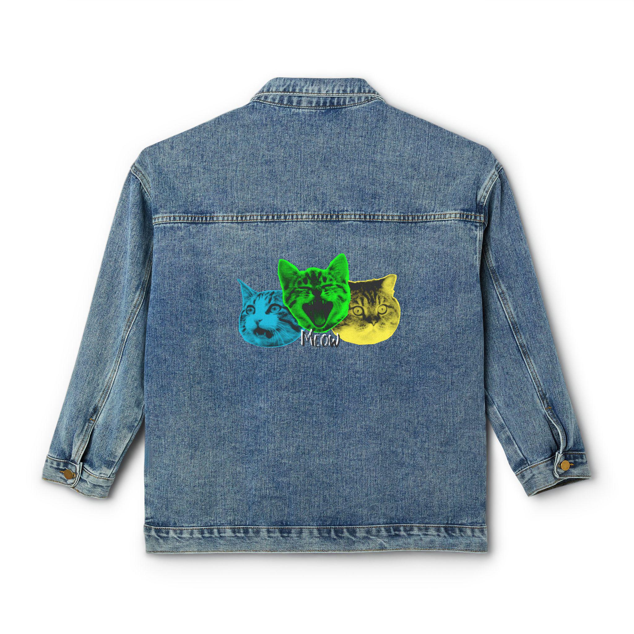Meow Kitten Cat Tabby Feline Calico Furbabies Catlady Women's Denim Jacket