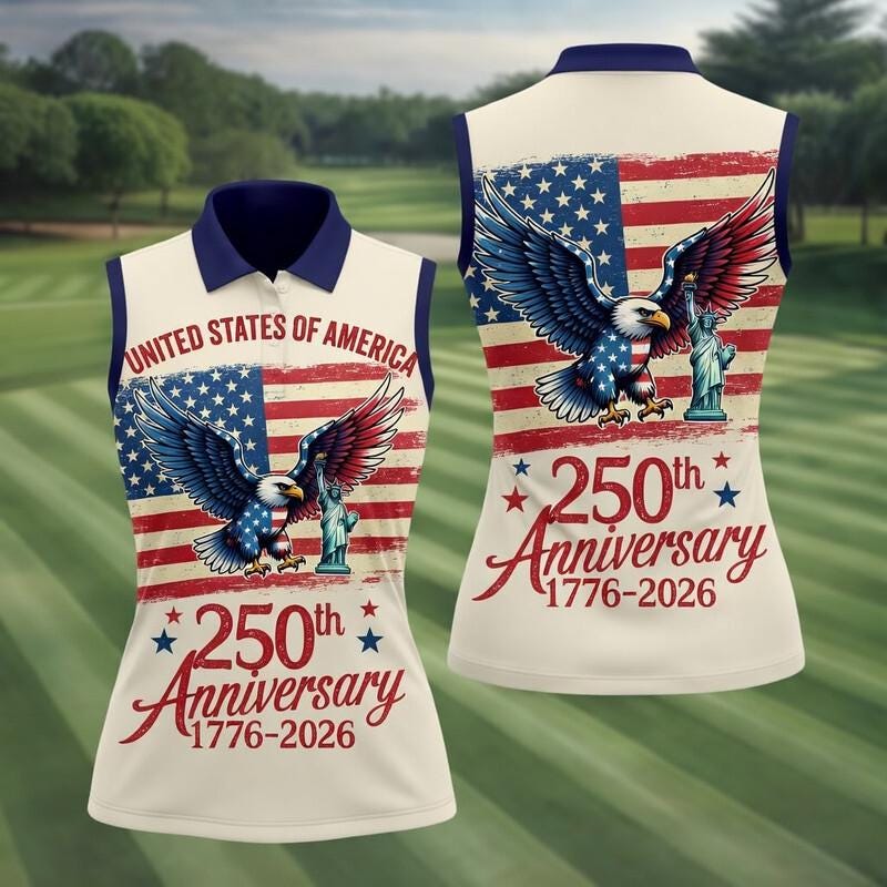 Women’s Sleeveless Polo Shirt - 4th July Patriotic American Flag Eagle Golf Tee