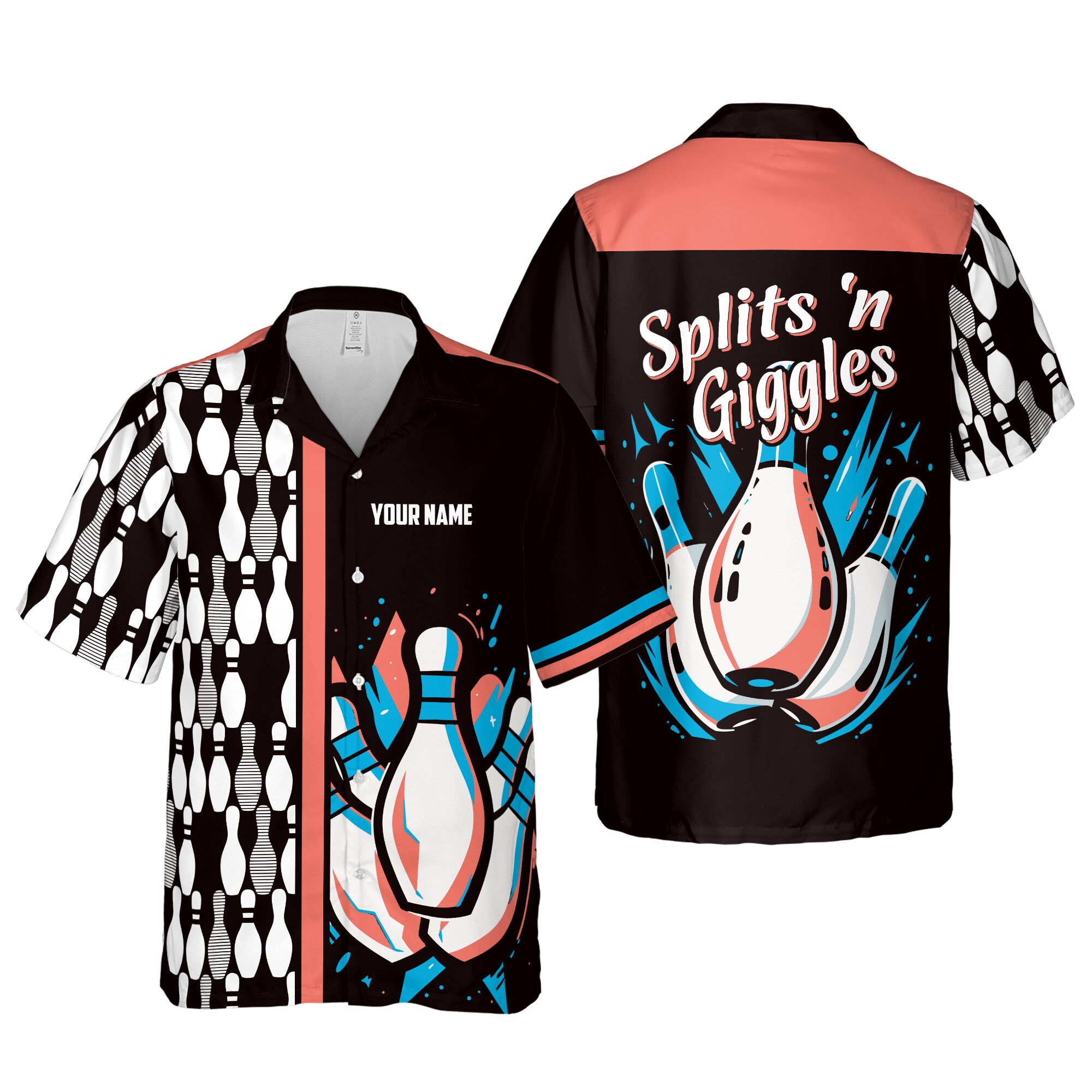 Personalized Split N Giggles Bowling Hawaiian Shirt Hawaii Bowling Team Shirt Button Down Bowling Kid Shirt Team Gift For Bowlers Club