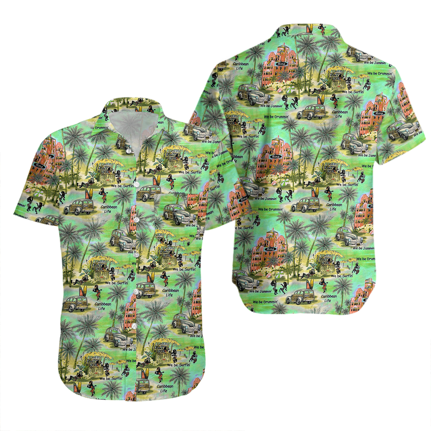 Rima Caribbean Life We Be Jammin Short Sleeve Hawaiian Shirt Beach Men Button Up