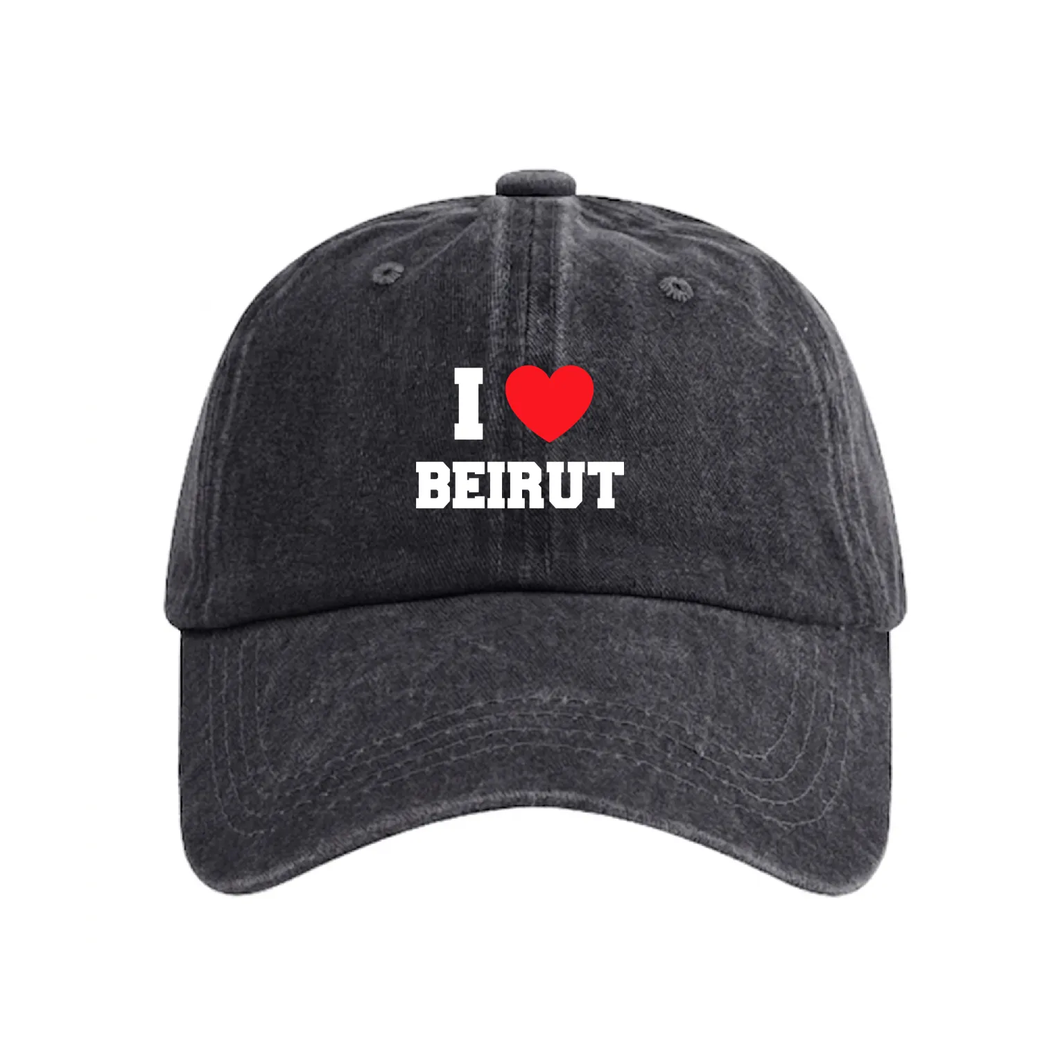 I Love Beirut Washed Denim Baseball Caps