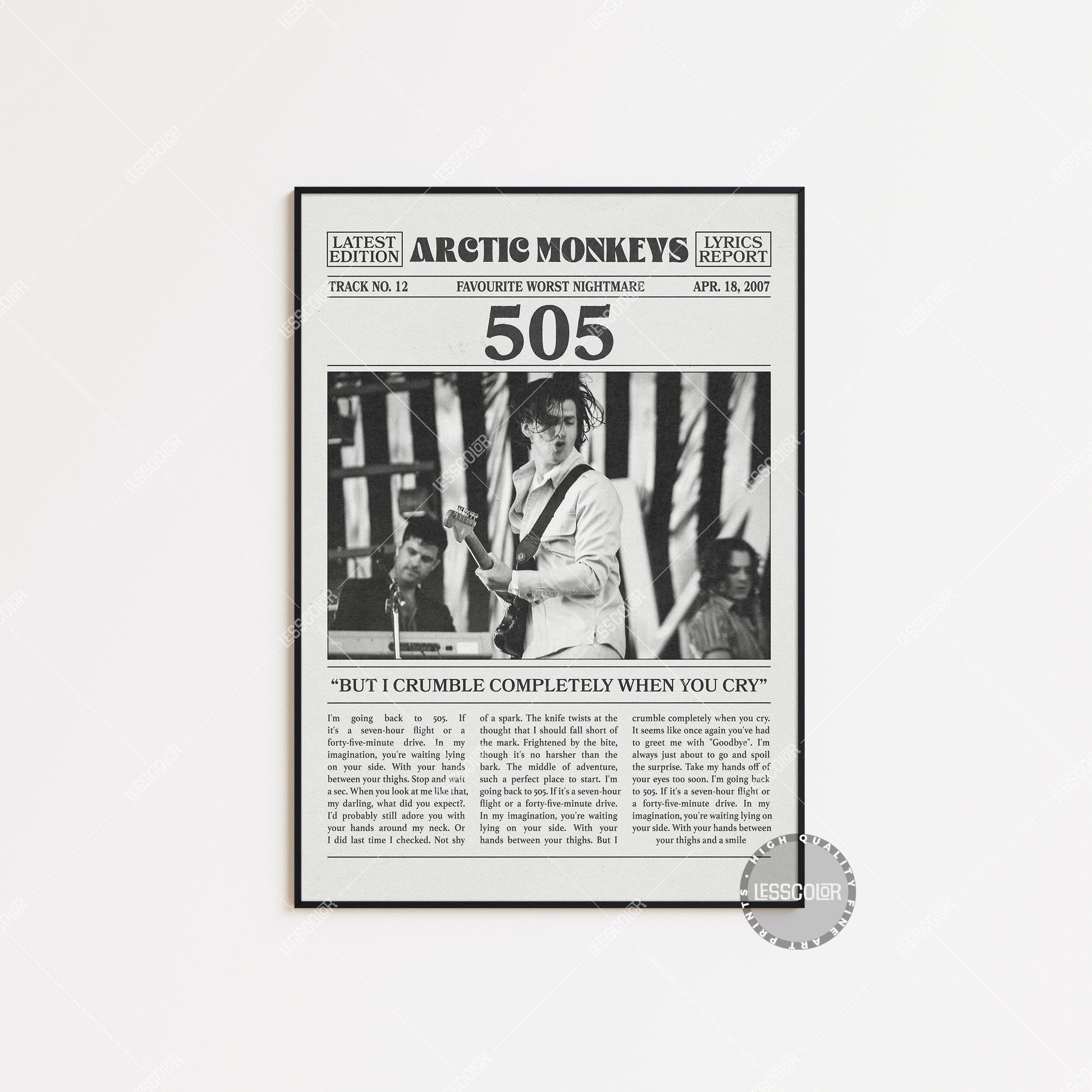 Arctic Monkeys Retro Newspaper Print, 505 Lyrics Premium Matte Poster
