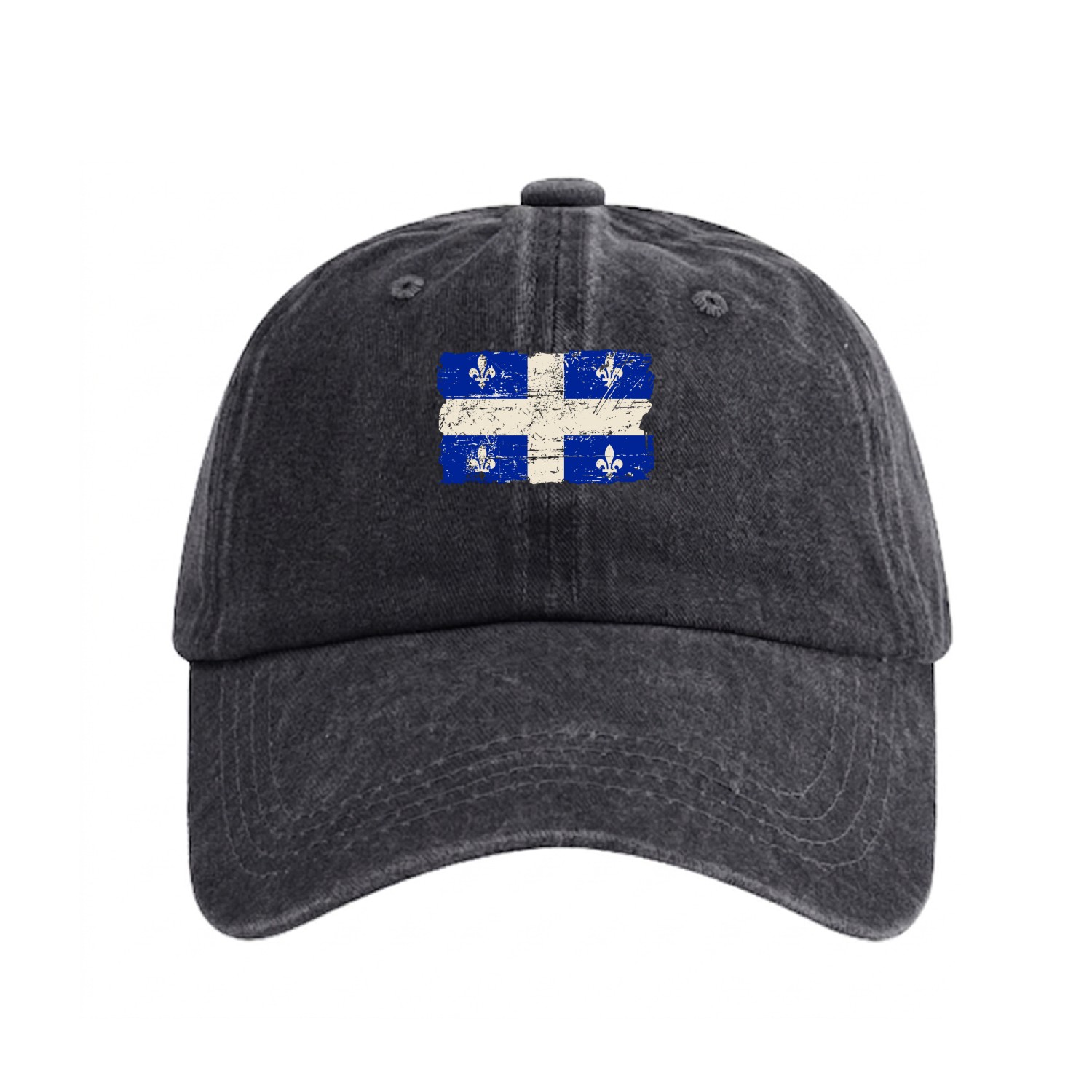Quebec Flag - Vintage Look Washed Denim Baseball Caps