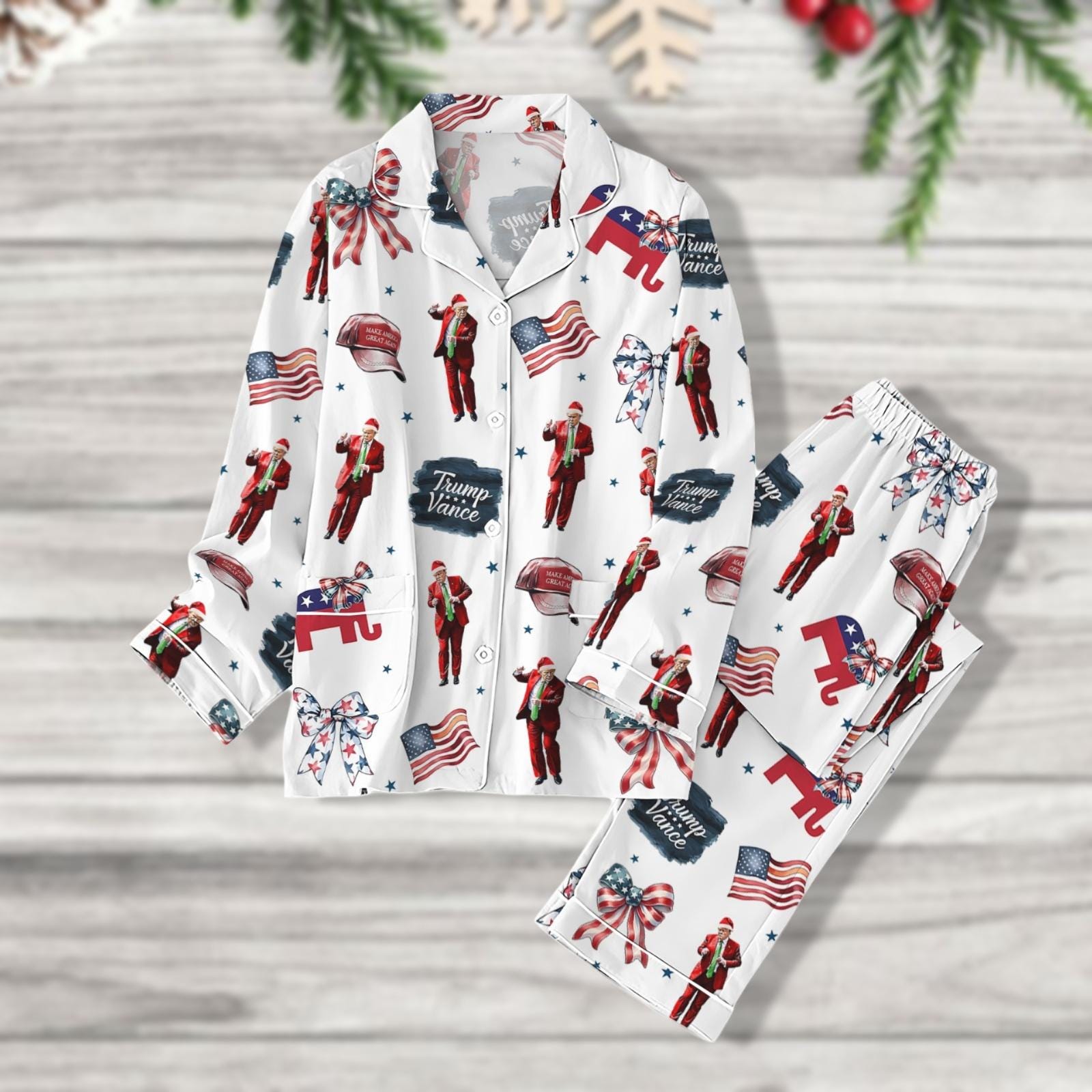 Christmas Trump President Pajamas Set, Trump Pajama Pants, Santa Trump Christmas Pajamas, Trump Republican 2024 Pajamas, MAGA Gift