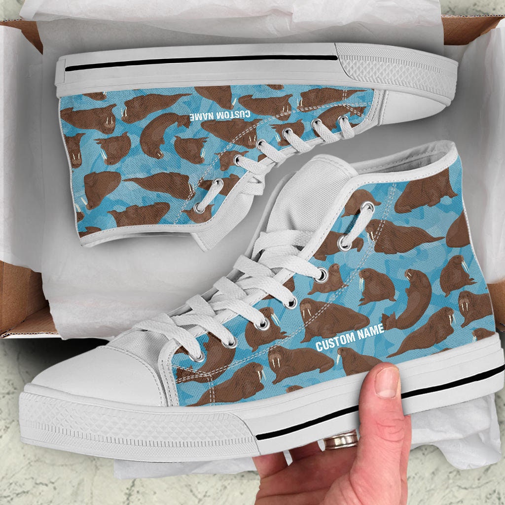 Walrus Custom Name High Top Shoes / Walrus High Top Sneakers / Walrus Custom Print Trainers Shoes / Walrus Lover Gift