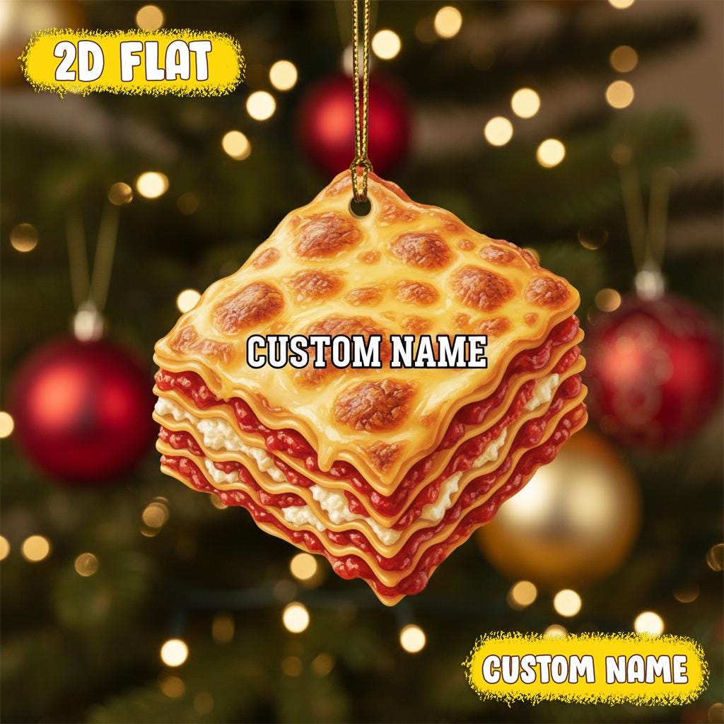 Personalized Lasagna Ornament, Funny Acrylic Christmas Tree Decor, Custom Name Pasta Layer Dish, Food Lover Holiday Gift, Food Ornament