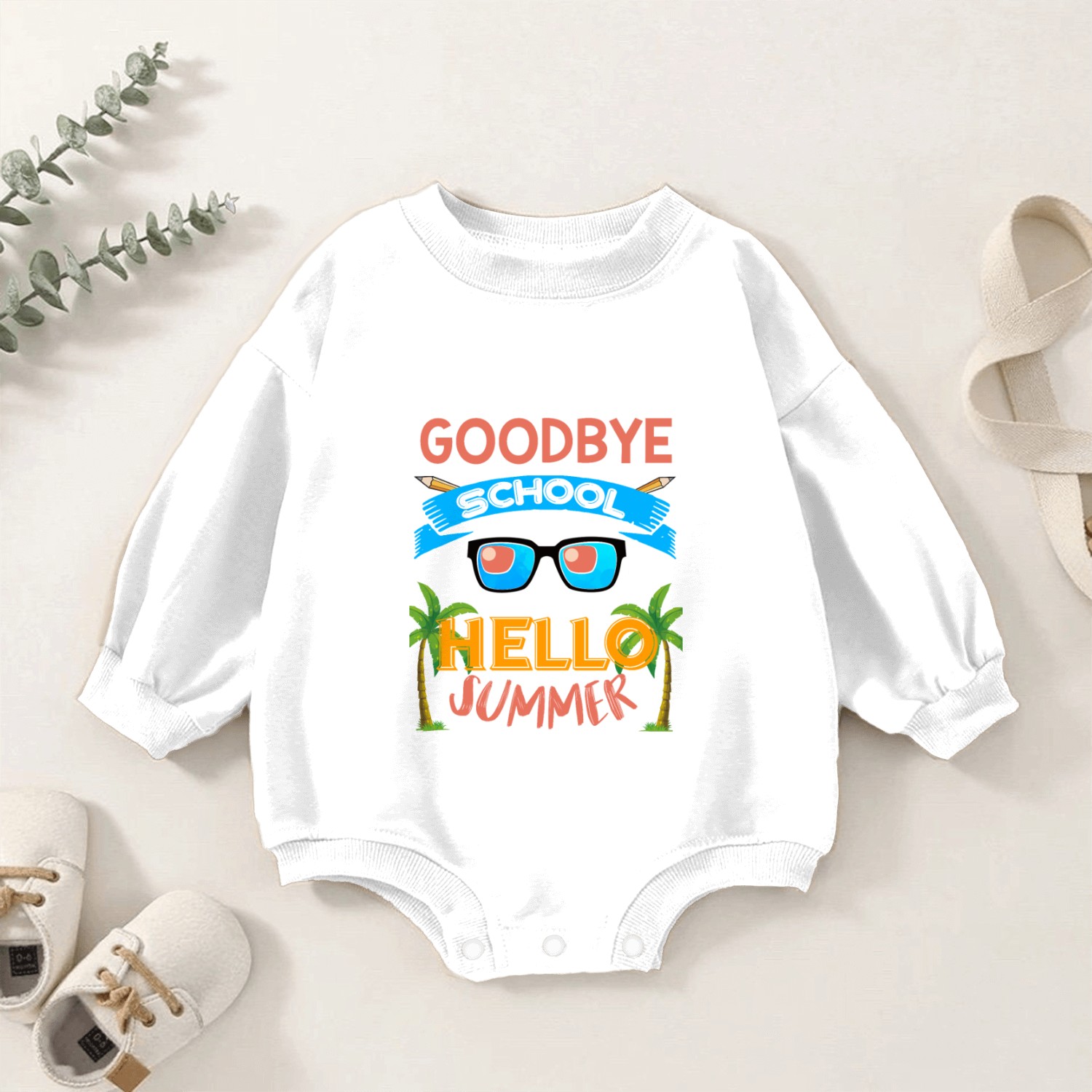 Last Day of School Goodbye School Hello Summer Baby Romper Sweatshirts