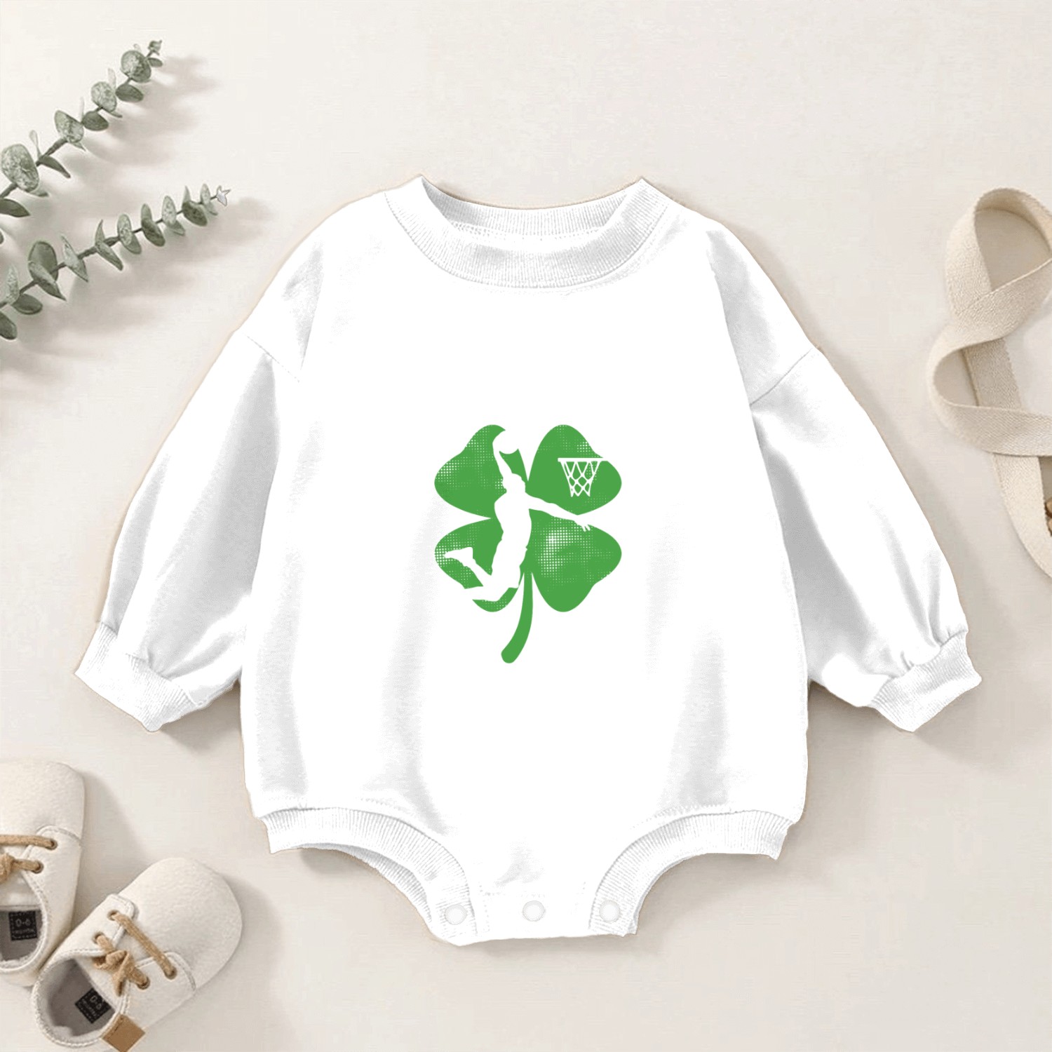 Shamrock St Patricks Day For Basketball Lover Baby Romper Sweatshirts