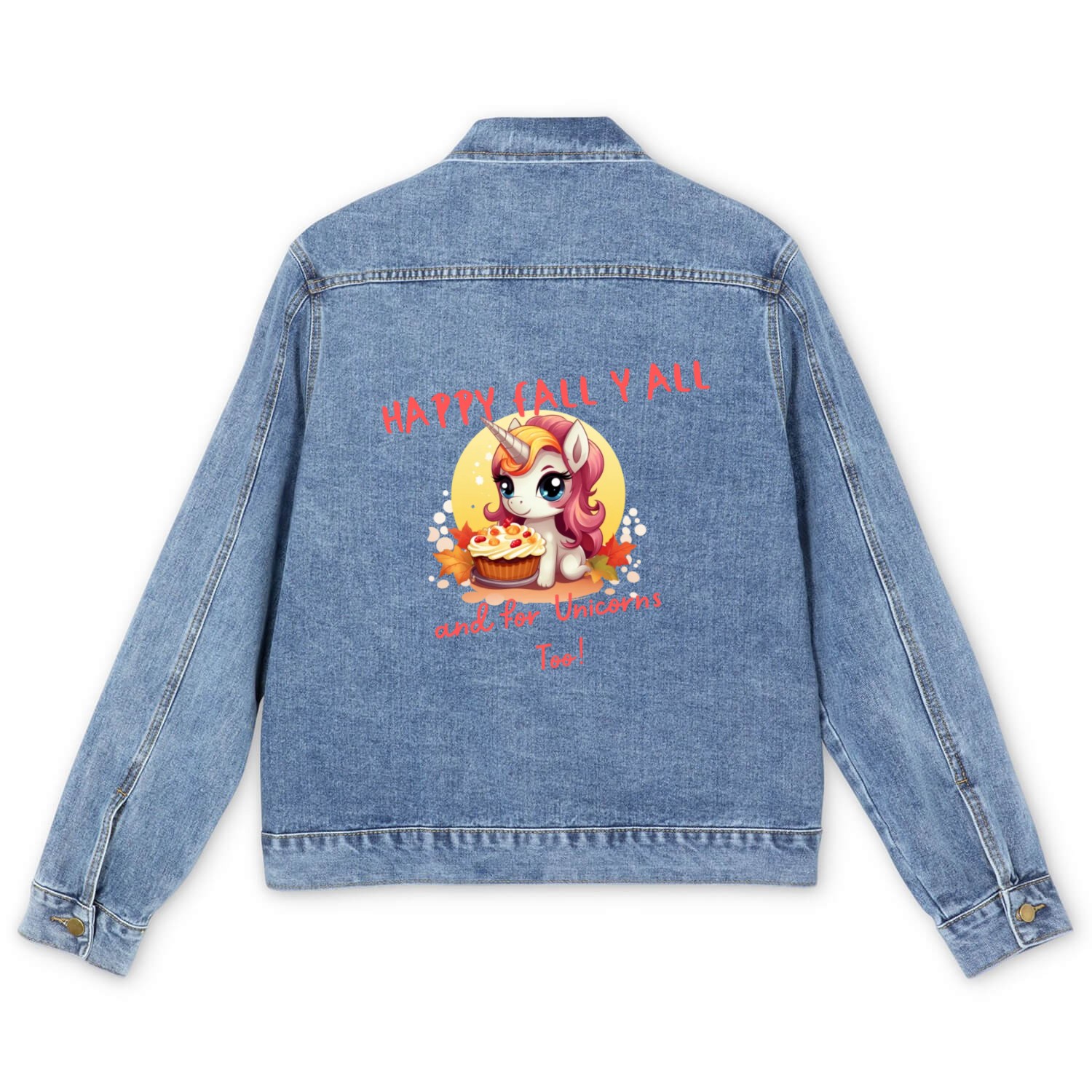 Cute Unicorn Anime Happy Fall Ya all Men's Denim Jackets