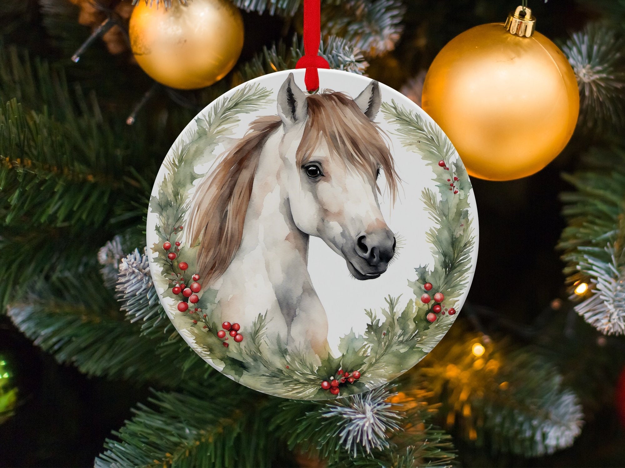 Lipizzan Horse Round Ceramic Christmas Ornament, Cute Xmas Tree Decor, Trendy Gift For Family, Gift For Christmas, Holiday Tree Decor