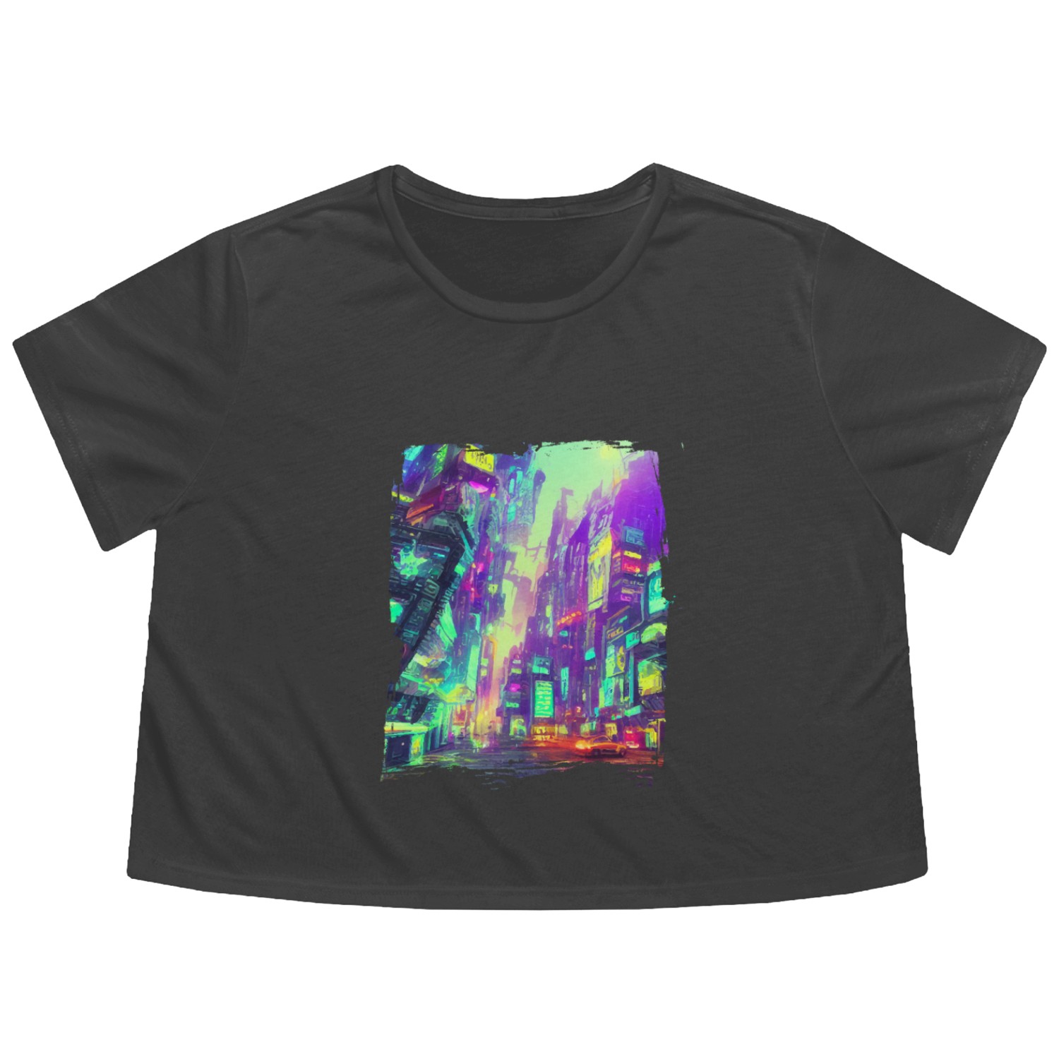 Cool Japanese World Japan Neon City Flowy Cropped Tees