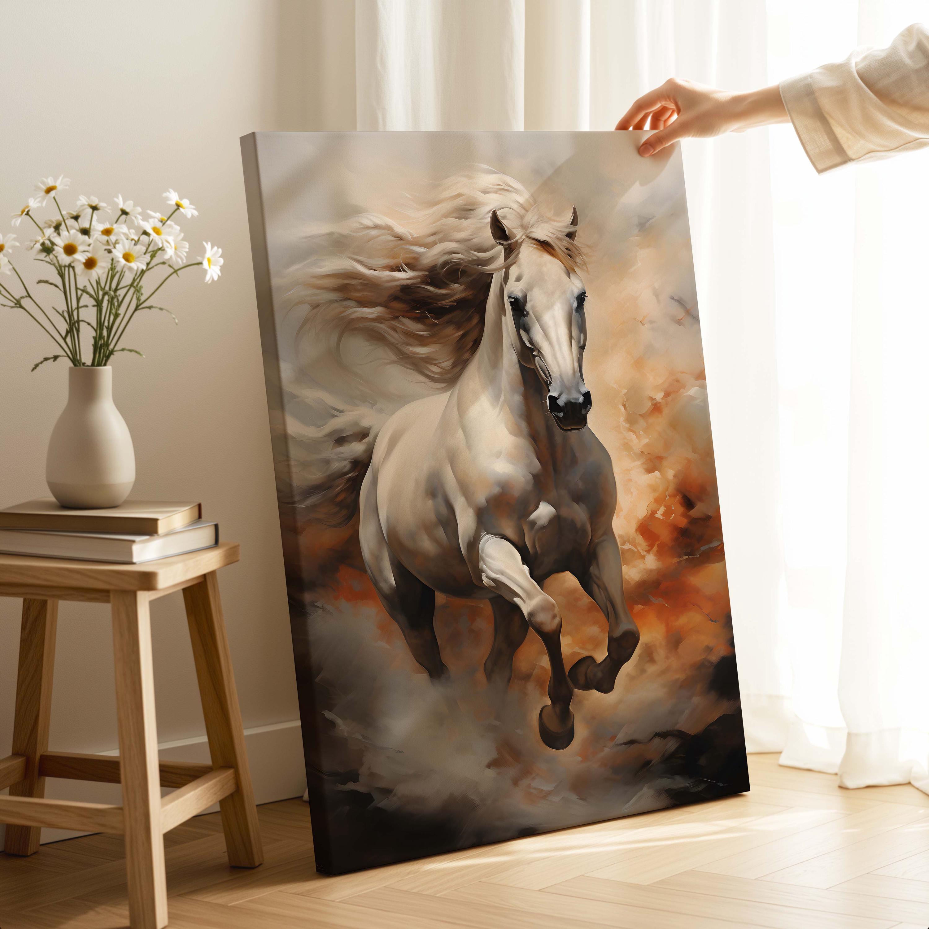 White Horse Canvas Print, Colorful Mane, Vibrant Equine Artwork for Home & Living