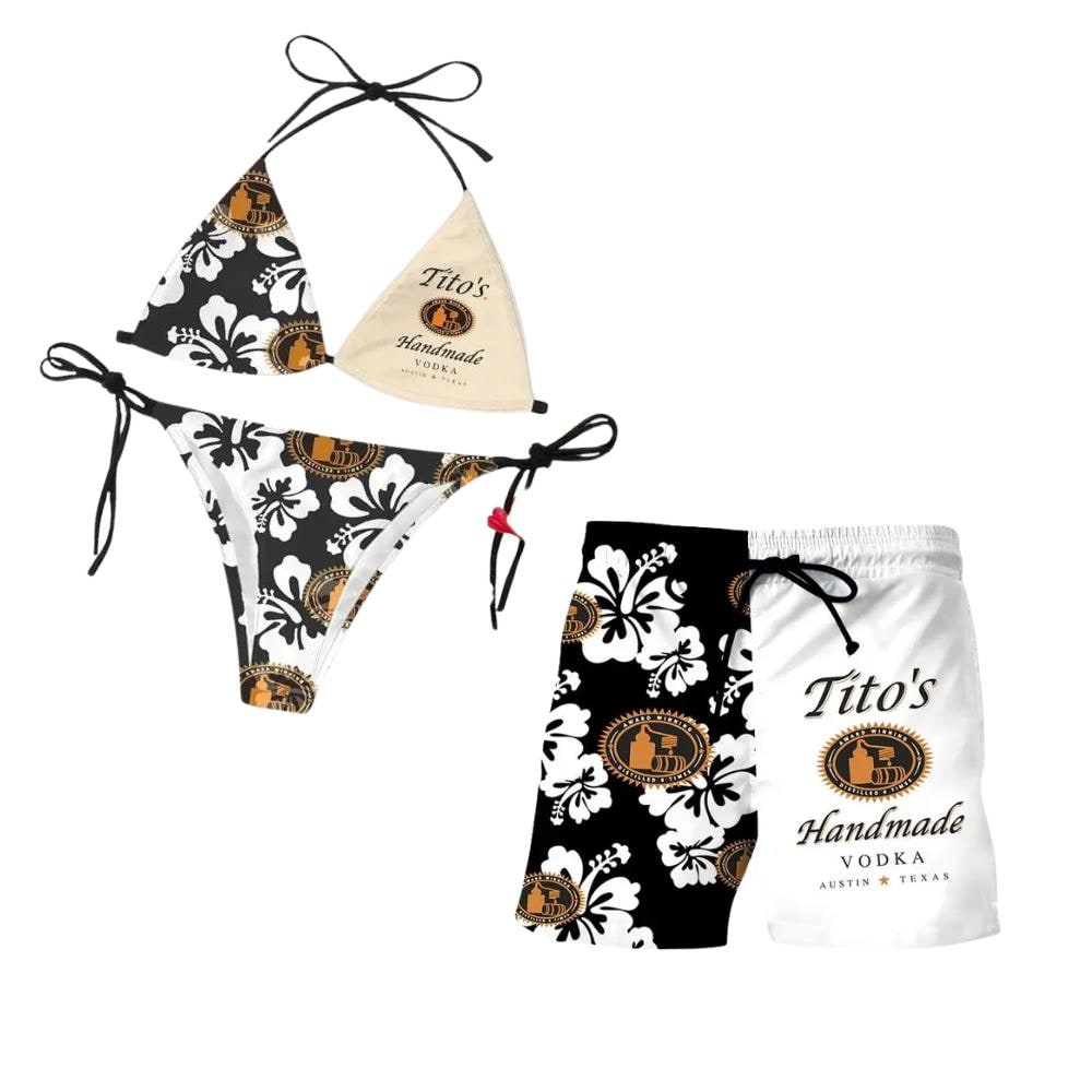 [Shorts not included] Titos Handmade Swimwear, Featuring Iconic Beverage Graphics, Adjustable Triangle Bikini