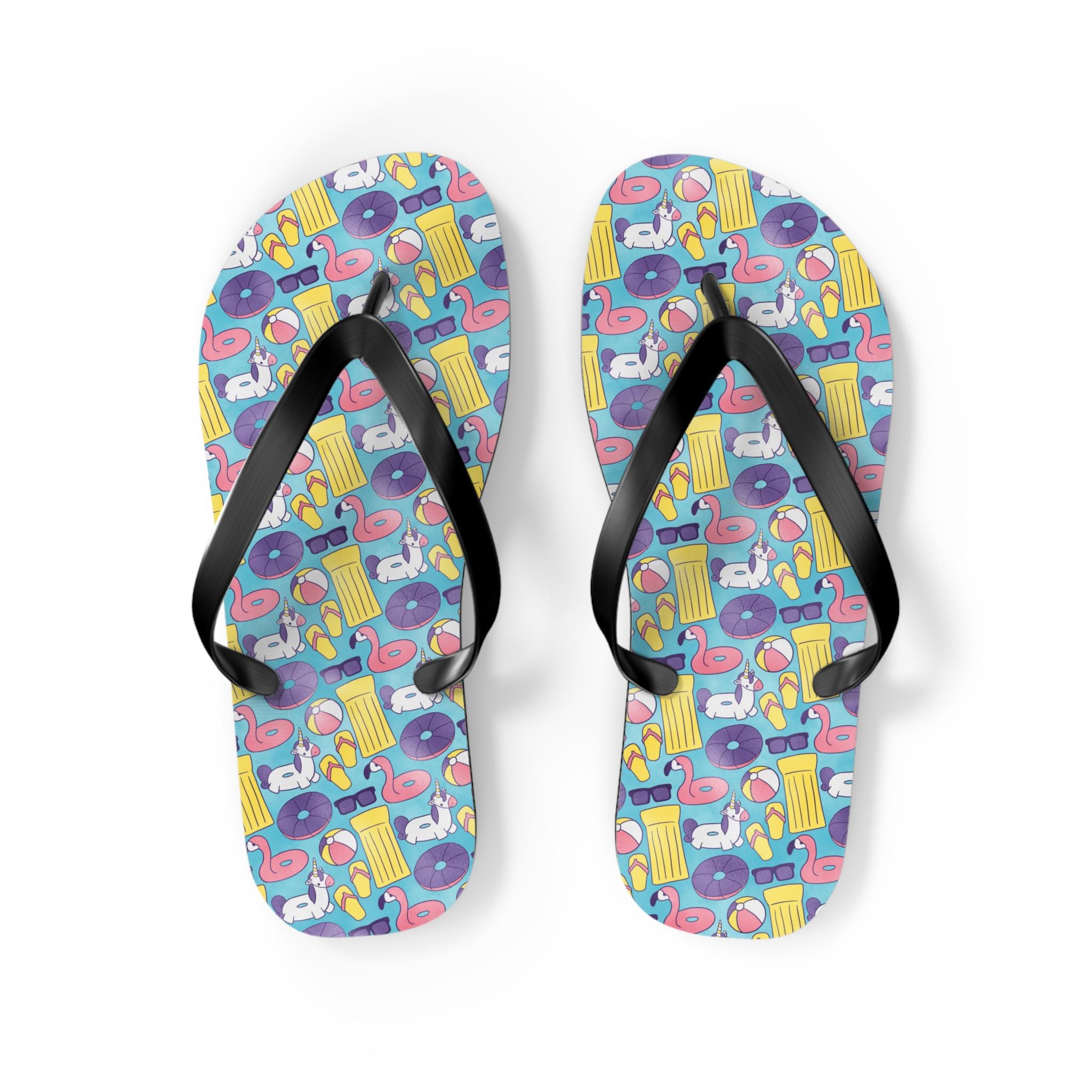 Whimsical Flip Flops for Summer Fun, Tropical Beachwear, Vacation Footwear, Trendy Pool Slides, Gift for Her