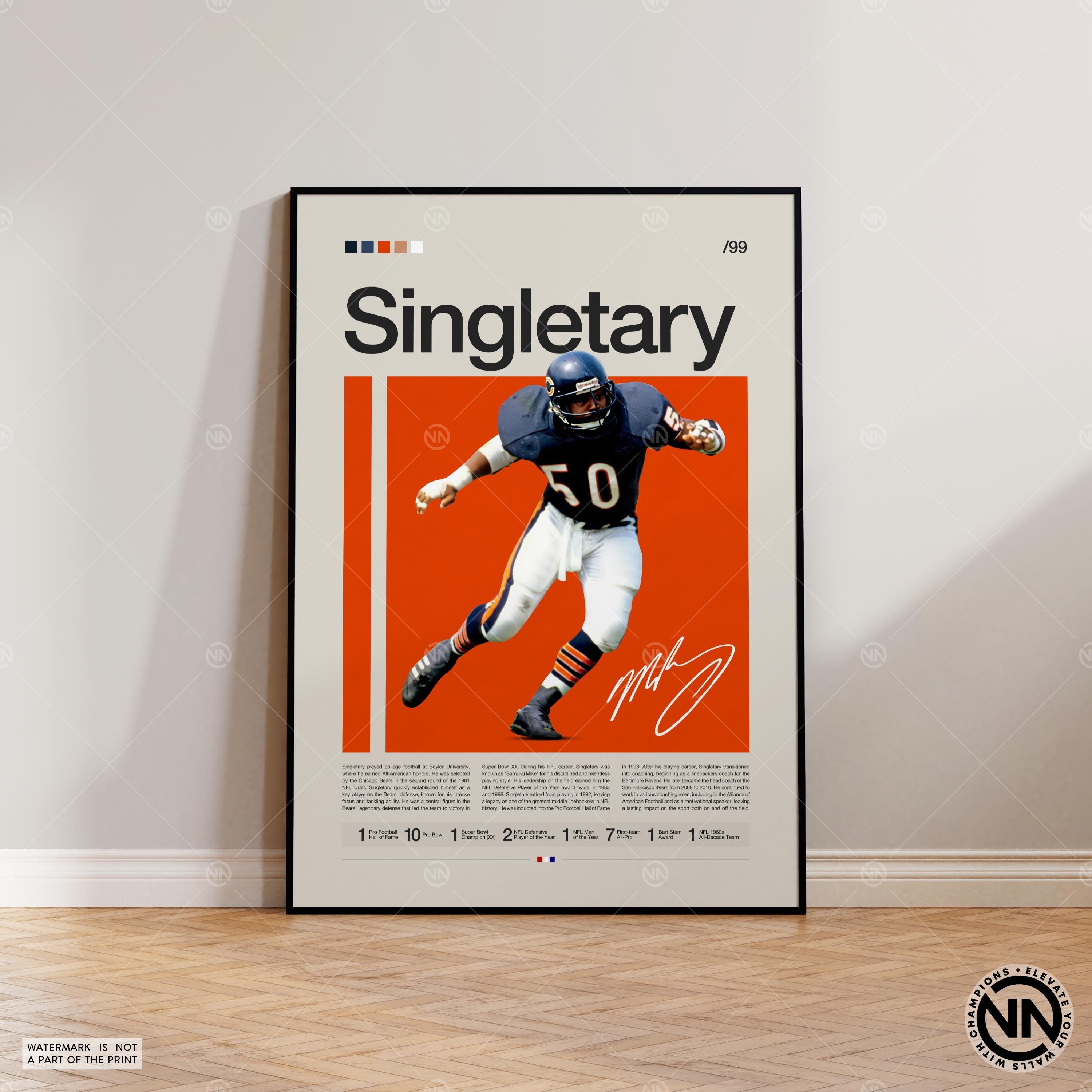 Mike Singletary Poster, Chicago Bears Print, football Poster, Sports Poster, football Fans, Football Poster, football Wall Art, Sports Bedroom Posters