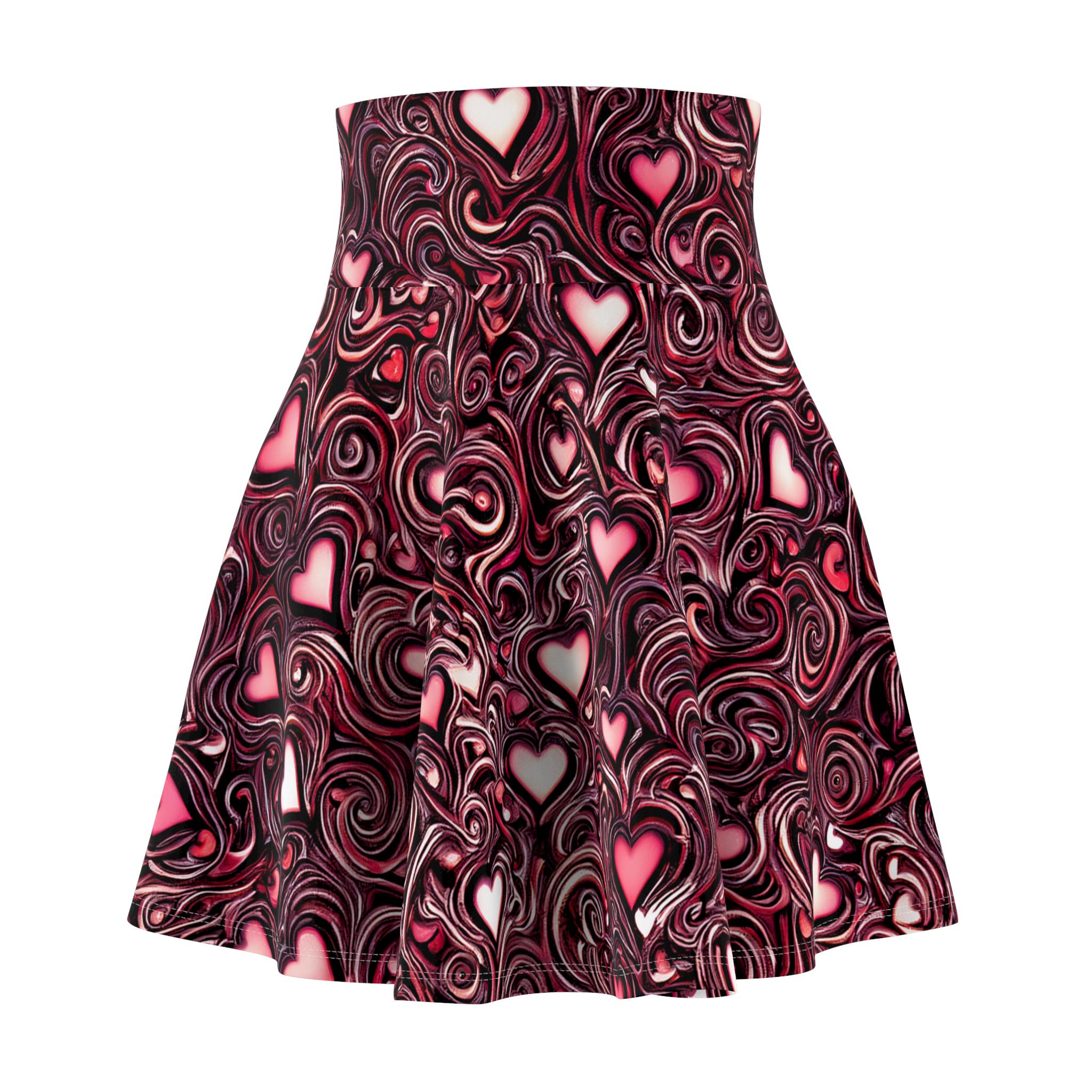 Heart Swirl with Black Background Women's Skater Skirt