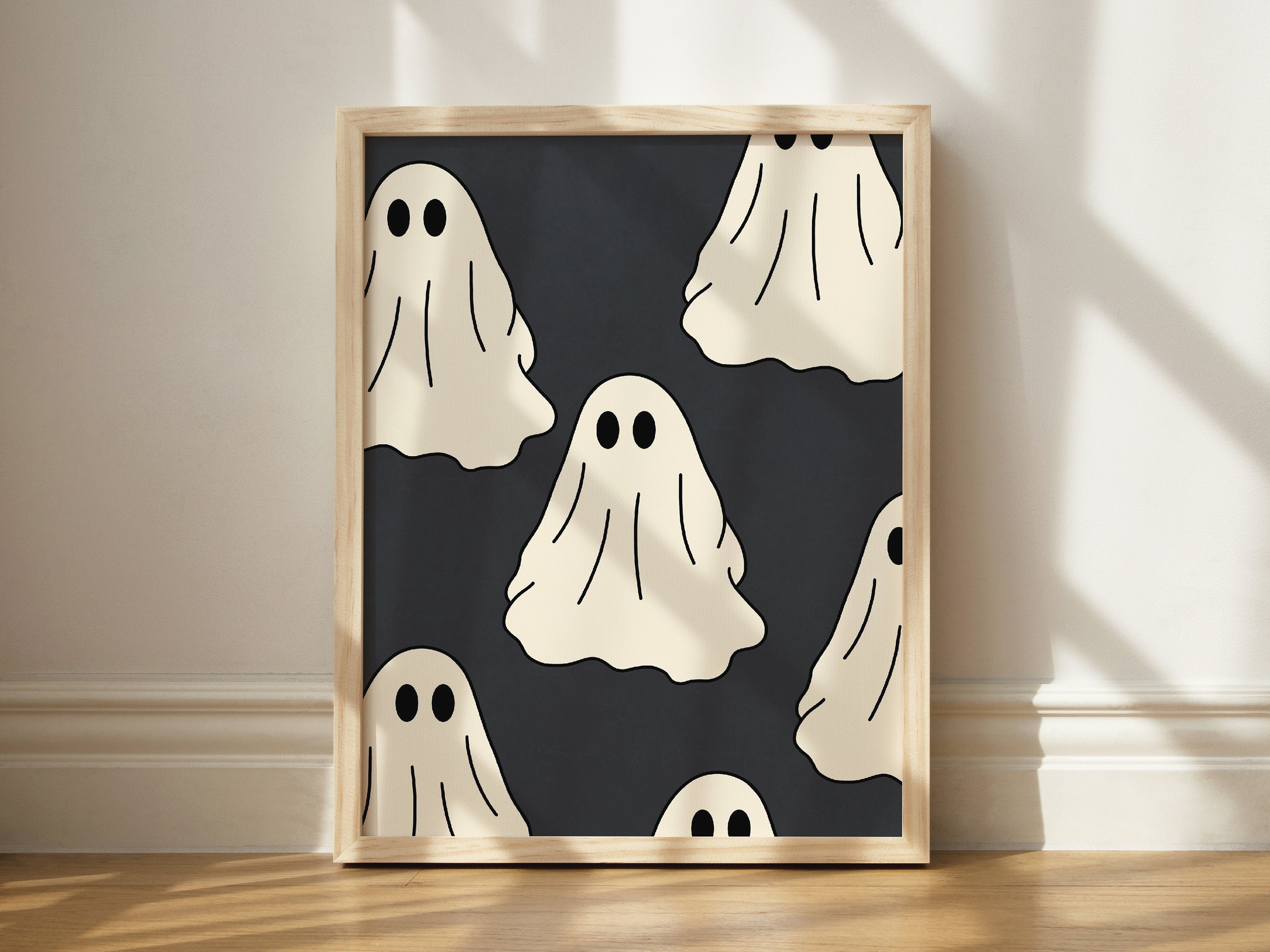 Ghost Print, Halloween Wall Decor, Printable Ghost Art, Cute Ghost Art, Trendy Wall Decor