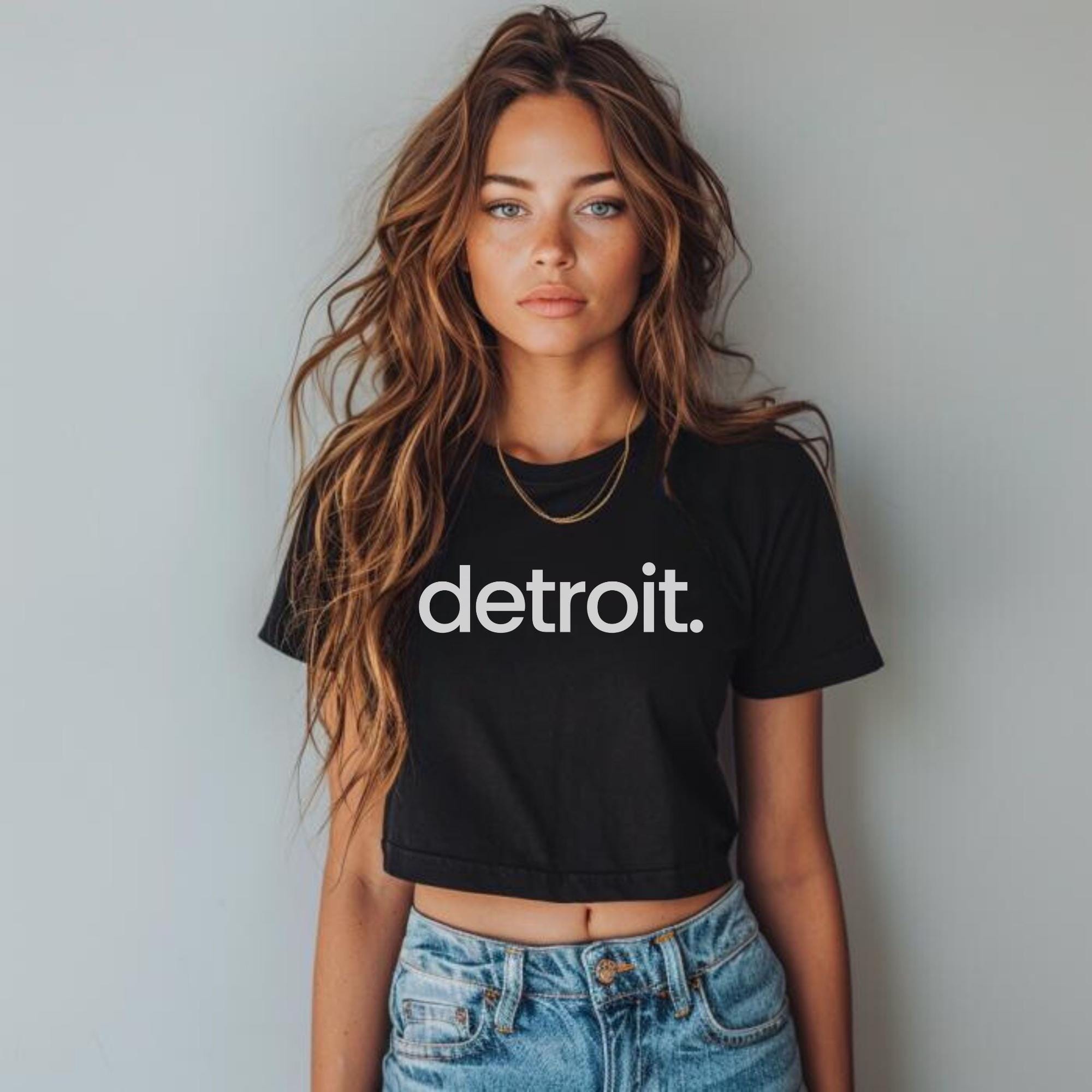 Detroit Crop Top: Raw Hem Scoop Neck Tee - Women's Trendy Style