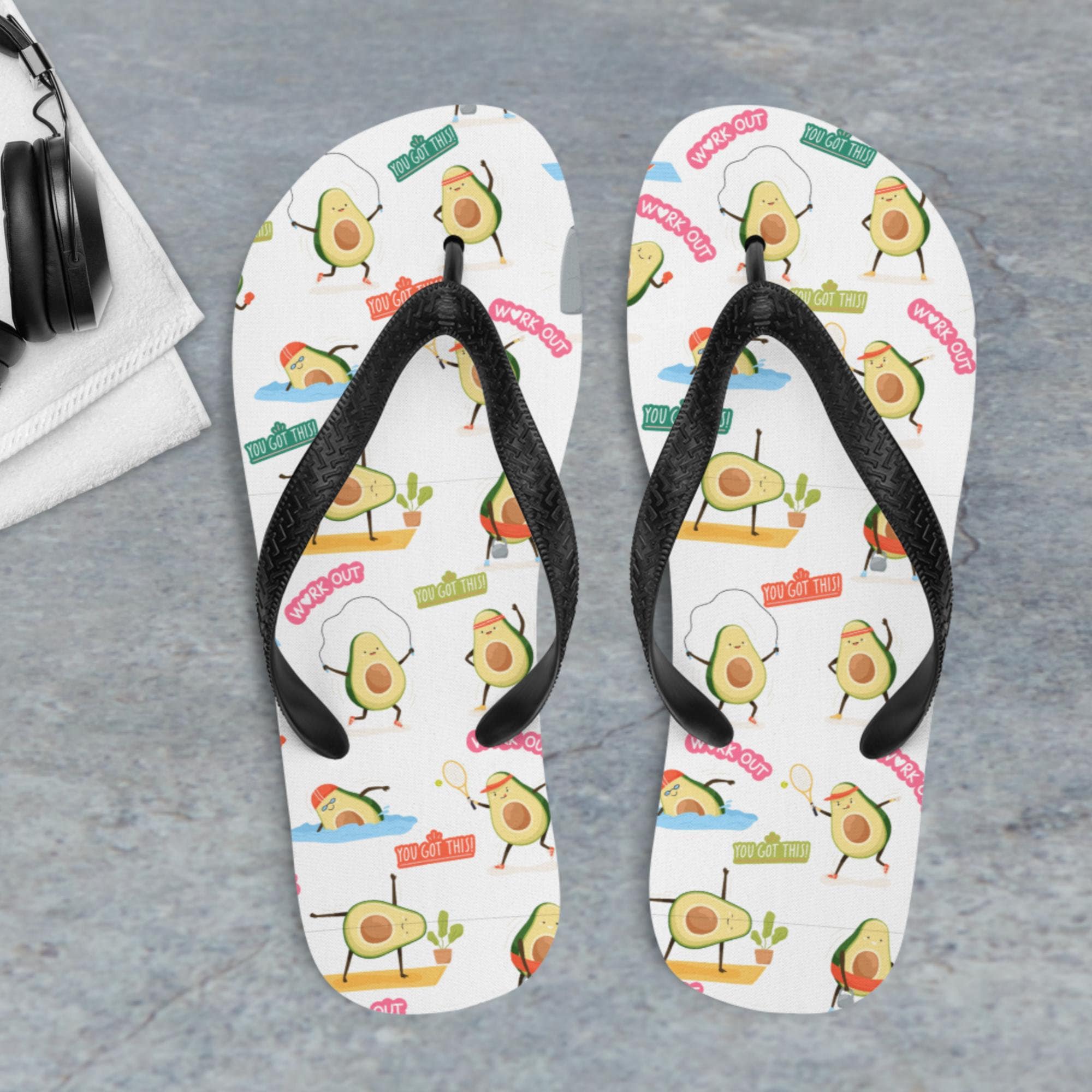 Workout Pattern Flip-Flops | Avocado Yoga Flip-Flops | Summer Sandals | Travel Flip-Flops