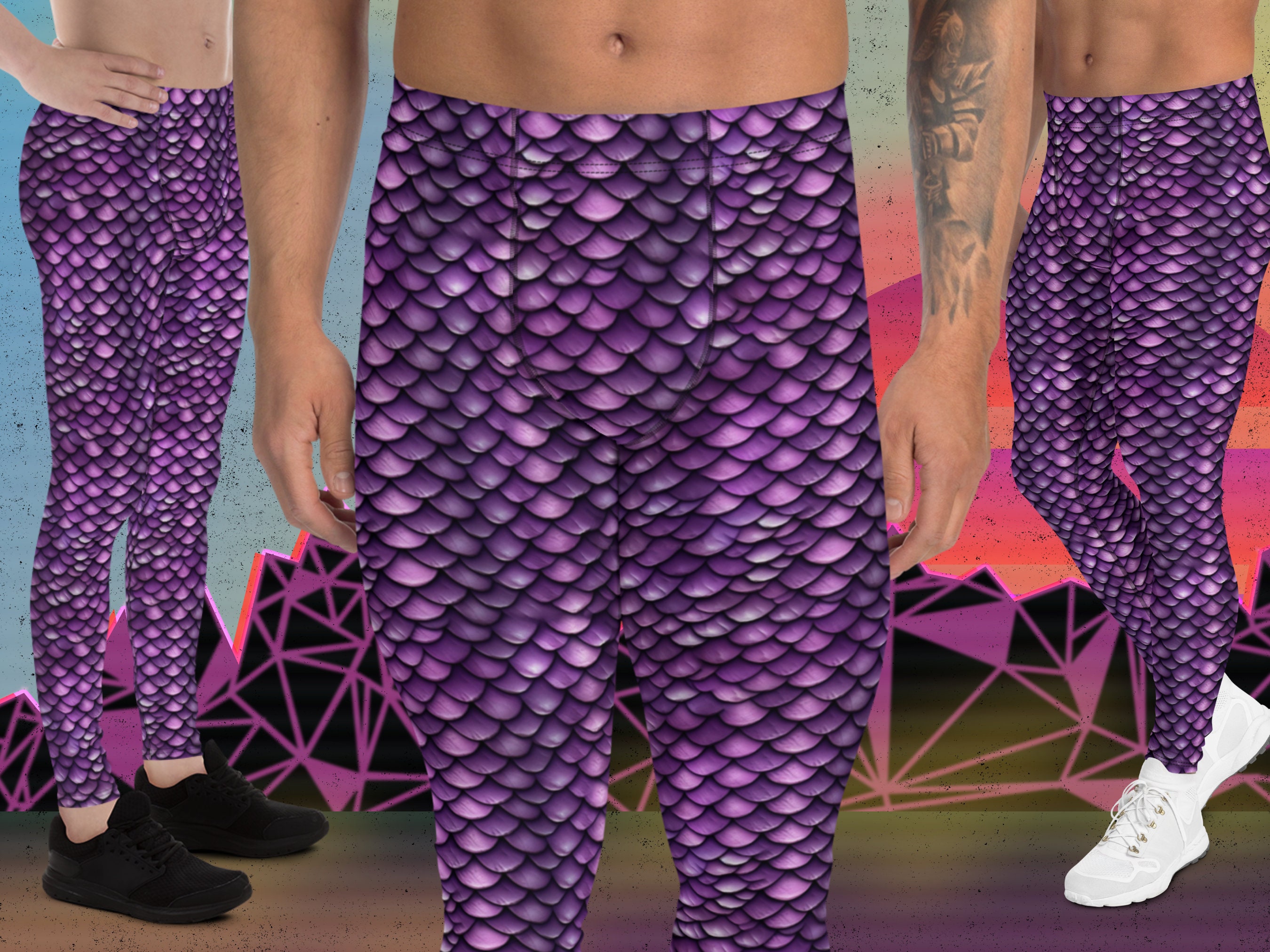 Mens Leggings Exotic Dragon Scales, Pro Wrestling Tights for Men, Rockstar Meggings