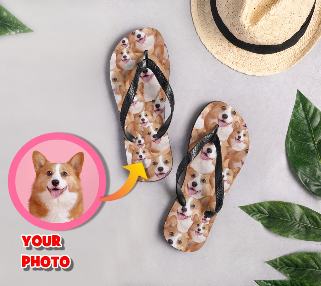 Custom Dog Face Image Flip Flops, Dog Owner Summer Gift, Dog Lover Personalized, Custom Pet Photo, Dog Flip-flops Thongs