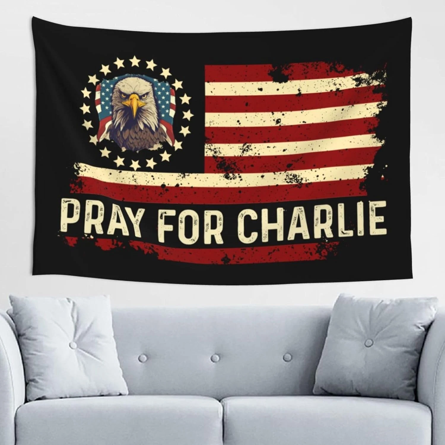 Pray For Charlie Kirk Tapestry, Inspirational Wall Banner for Home Decor