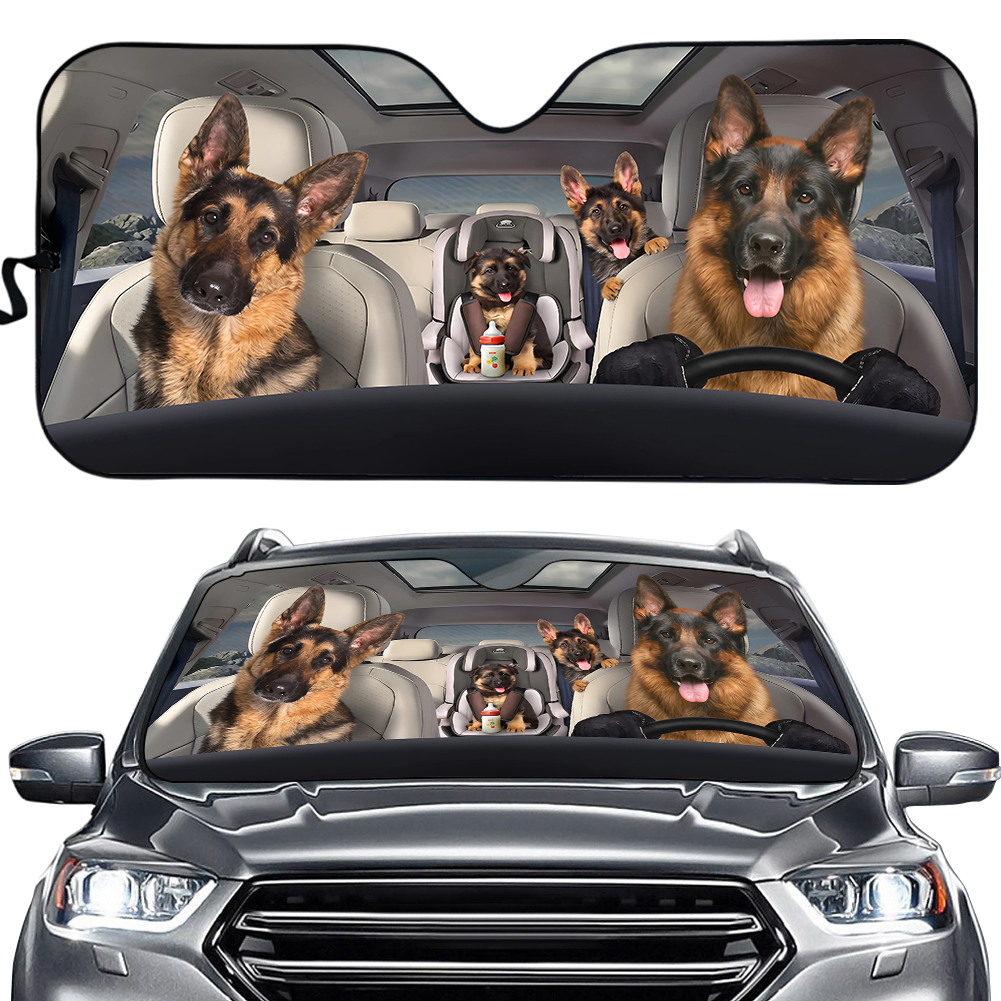 German Shepherd Family Funny Safe Driver Auto Sun Shade