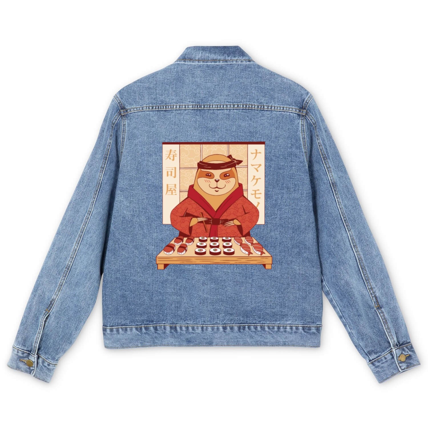 Sloth eating sushi Men's Denim Jackets