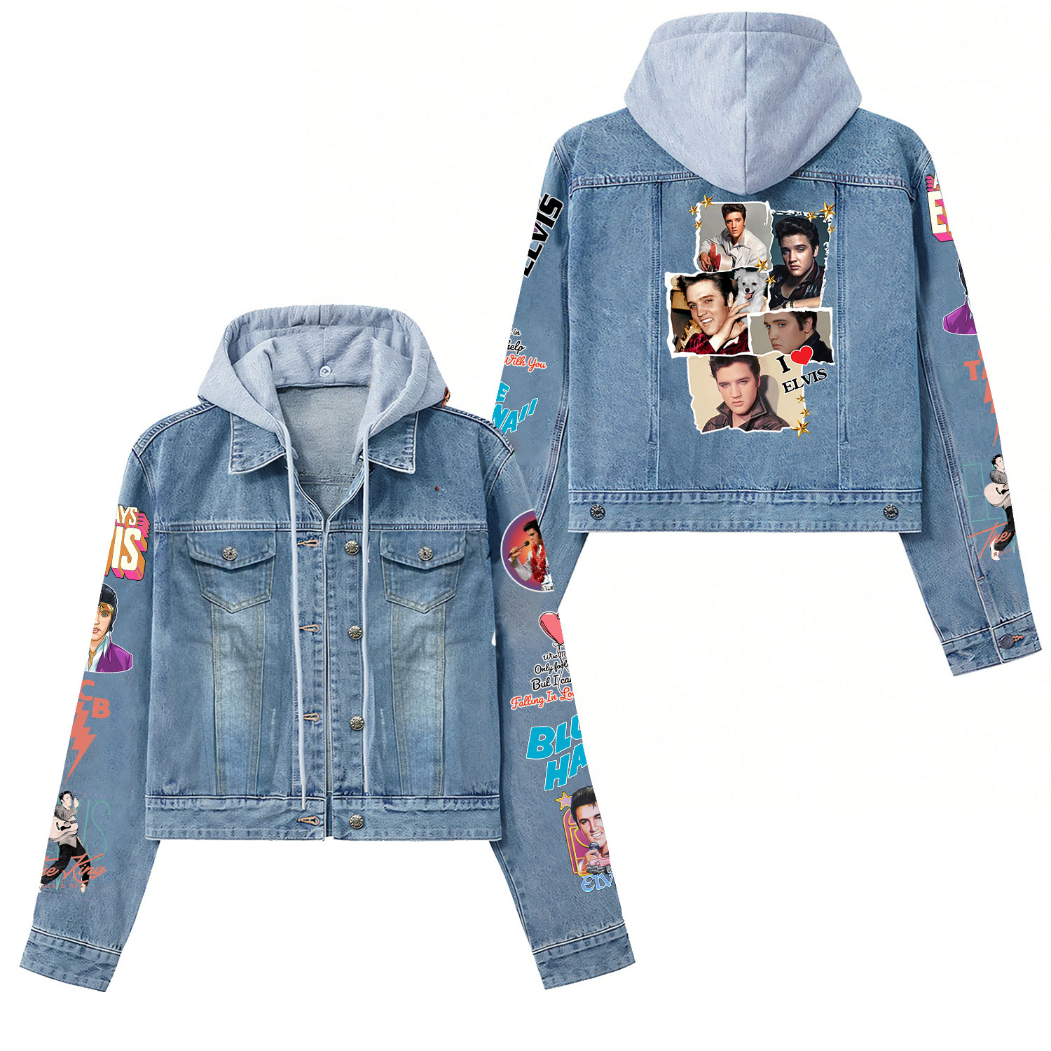 I Love Elvis Presley Hooded Denim Jacket