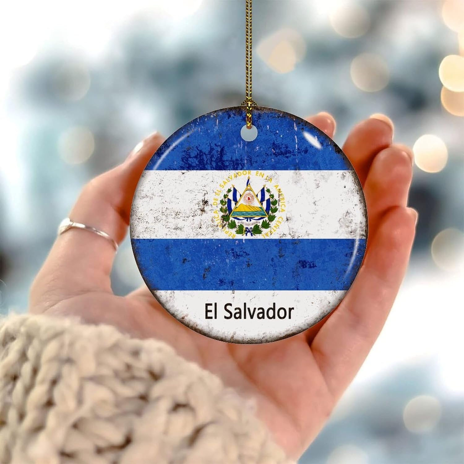 El Salvador Xmas Ornament City Flag Souvenir International Round Christmas Tree Ornament Ceramic Circle Elegant World Countries Flag International Festival Christmas Bauble for Xmas Party Decorations