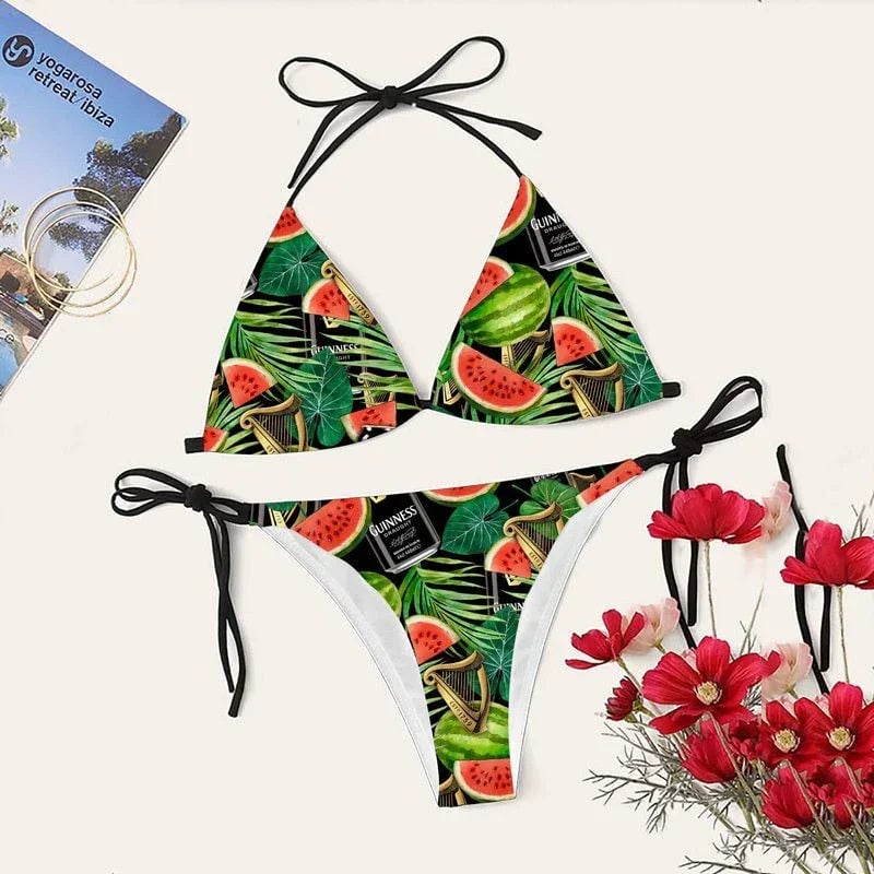 Watermelon Print Triangle Sling Bikini Swimsuit