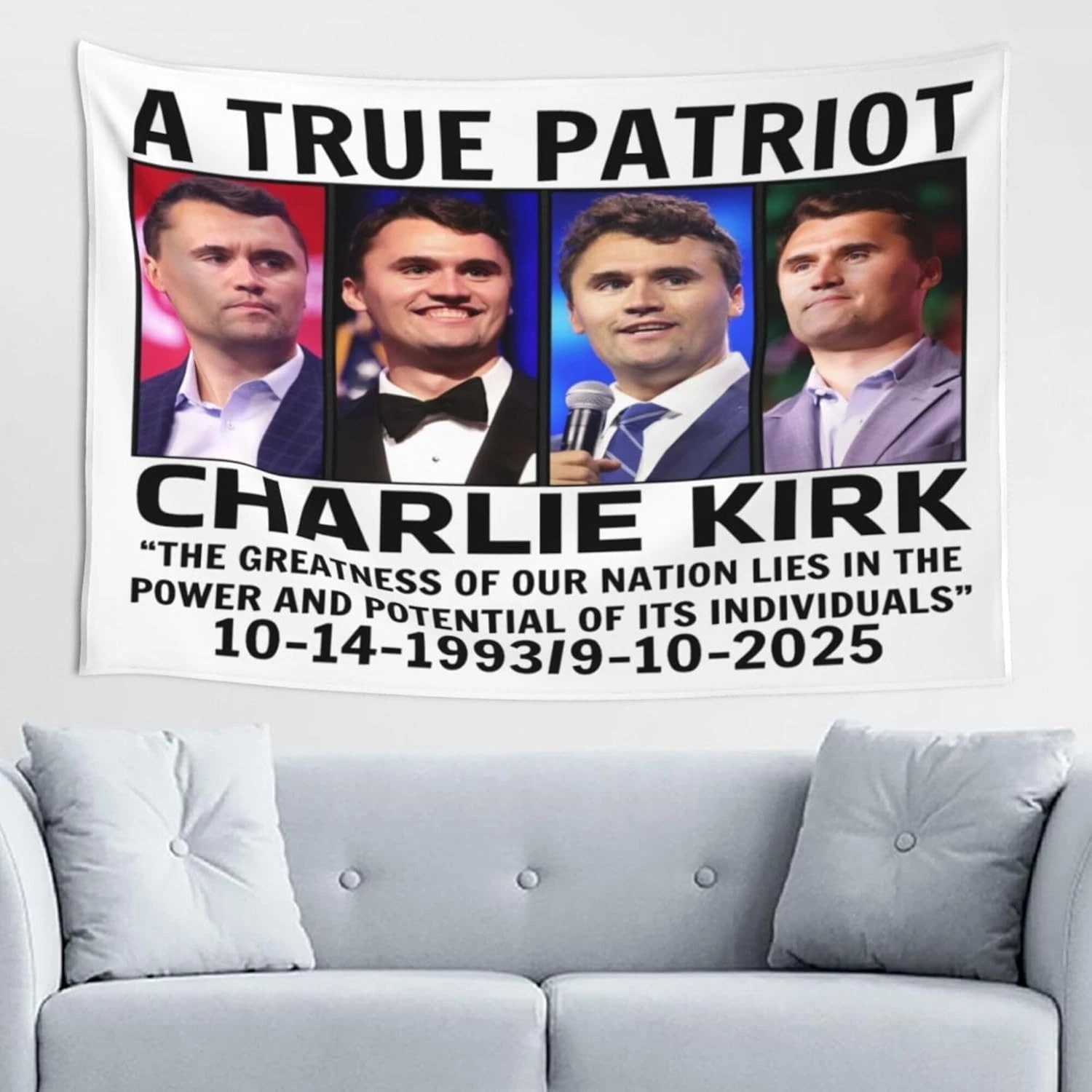 A True Patriot Charlie Kirk Tapestry, American Flag Wall Banner Decor
