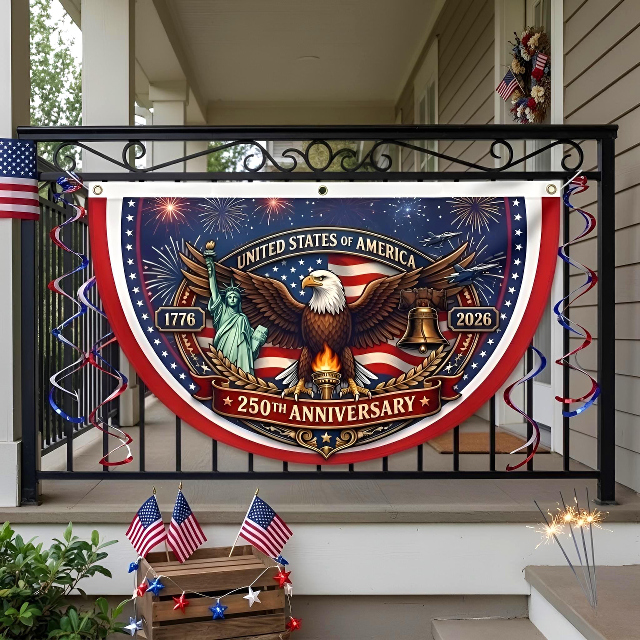 USA 250 Years Anniversary Fan Flag, 1776-2026 Patriotic Eagle Outdoor Banner, Freedom, July 4th, 250th Semiquincentennial