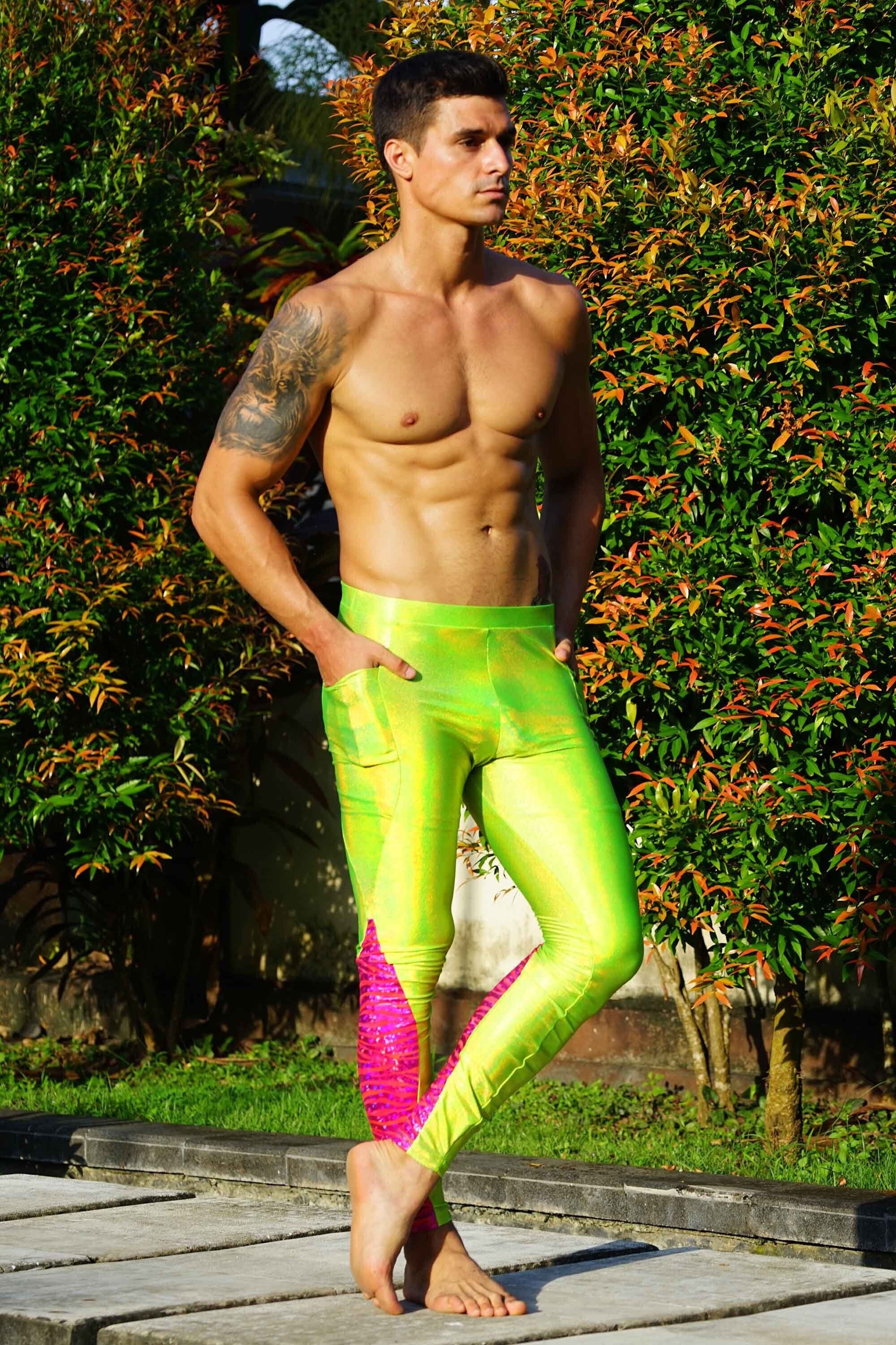 Festival Leggings Meggings Neon rave outfit lime Green Pants uv glow Holographic Leggings