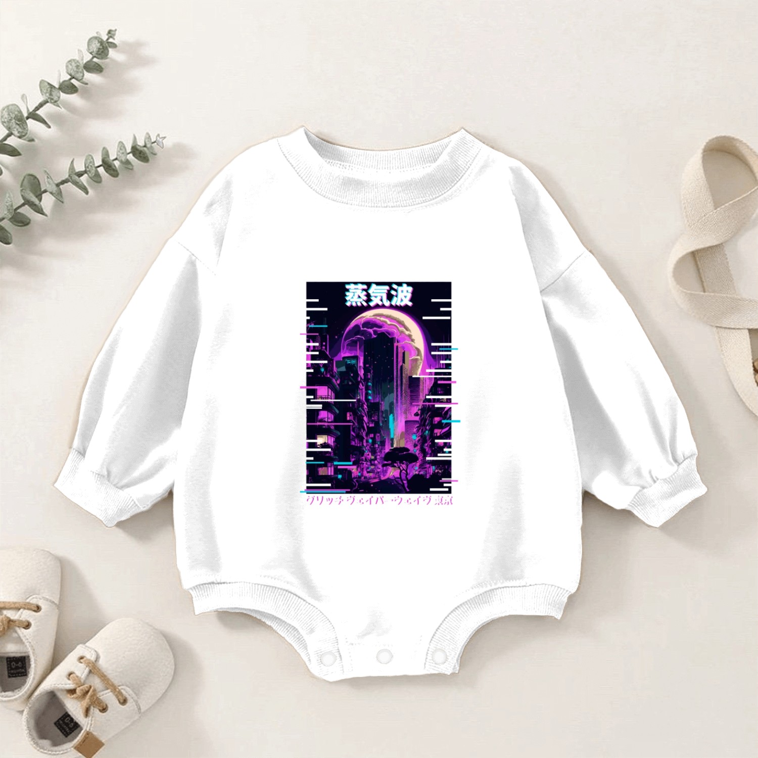 Anime Tokyo City Japanese Vaporwave Aesthetic Baby Romper Sweatshirts