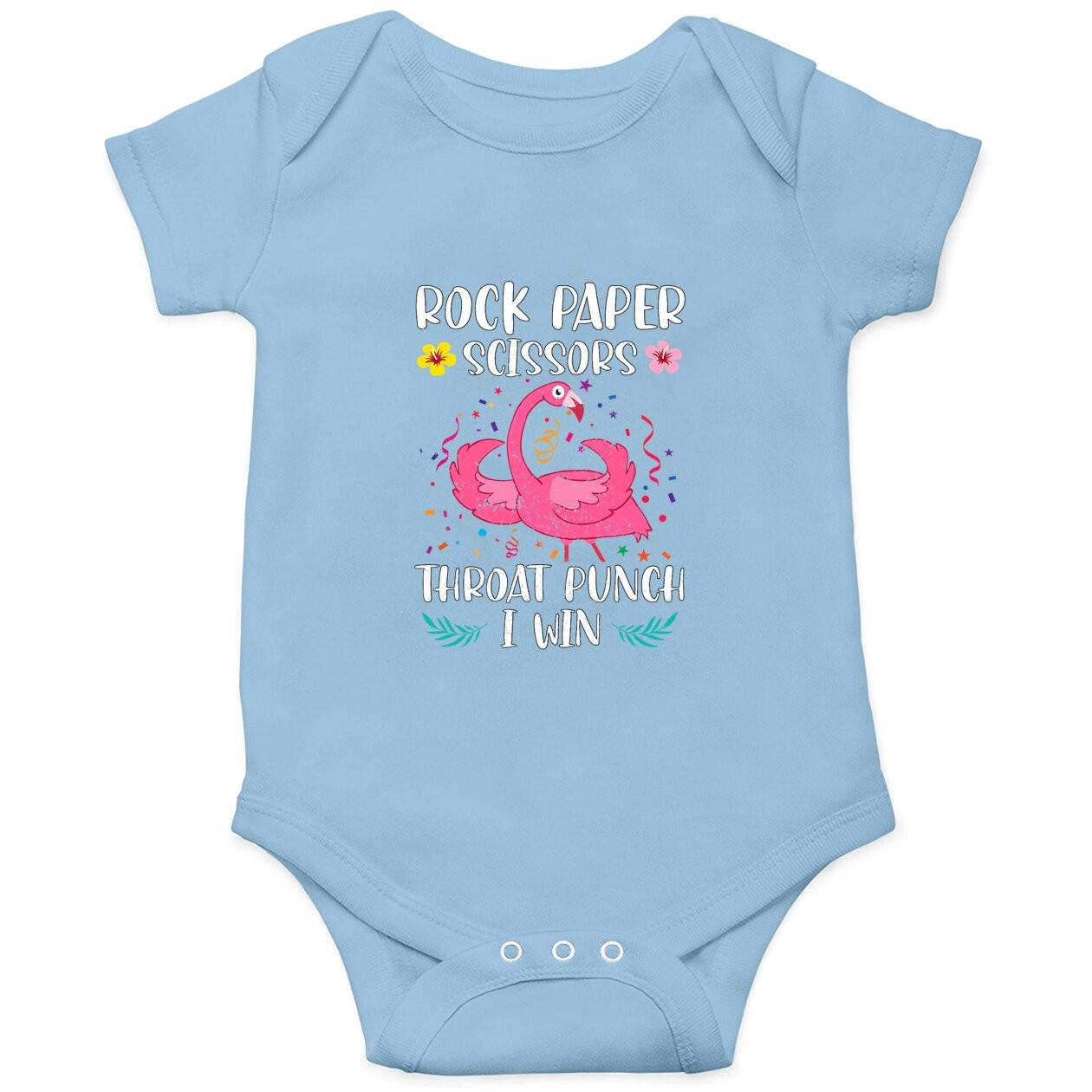 Rock Paper Scissors Throat Punch I Win Flamingo Game Baby Bodysuit