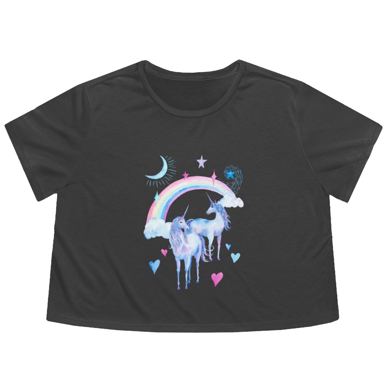 Rainbow and unicorns Flowy Cropped Tees